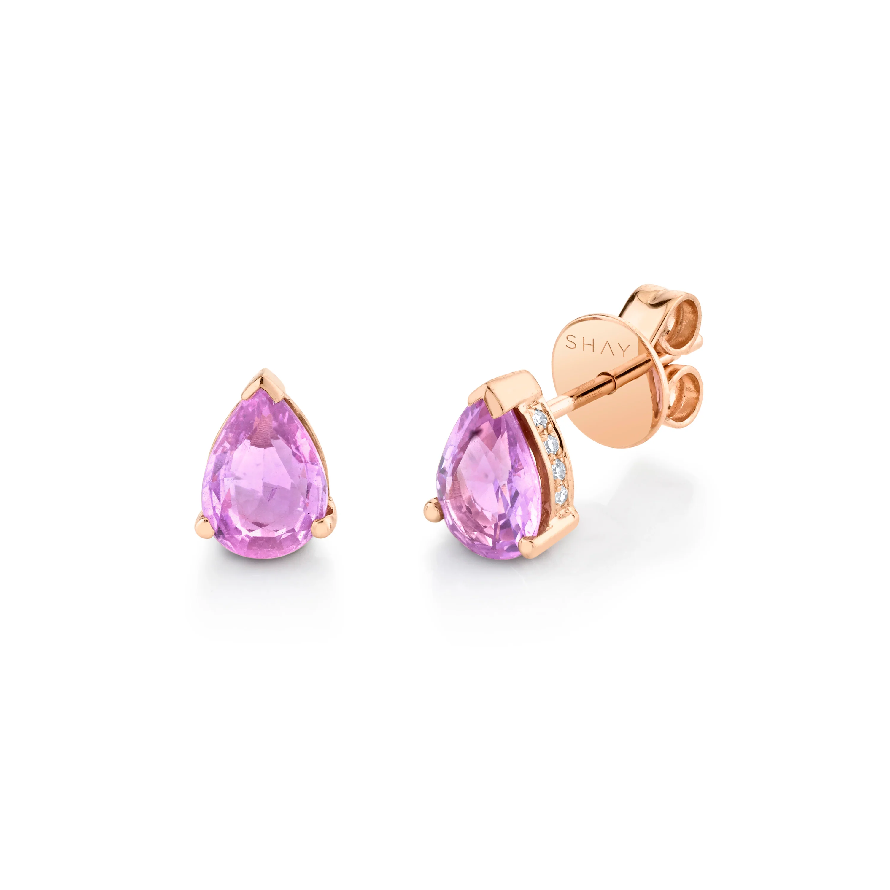 PINK SAPPHIRE TEARDROP HALO STUDS - Image 2