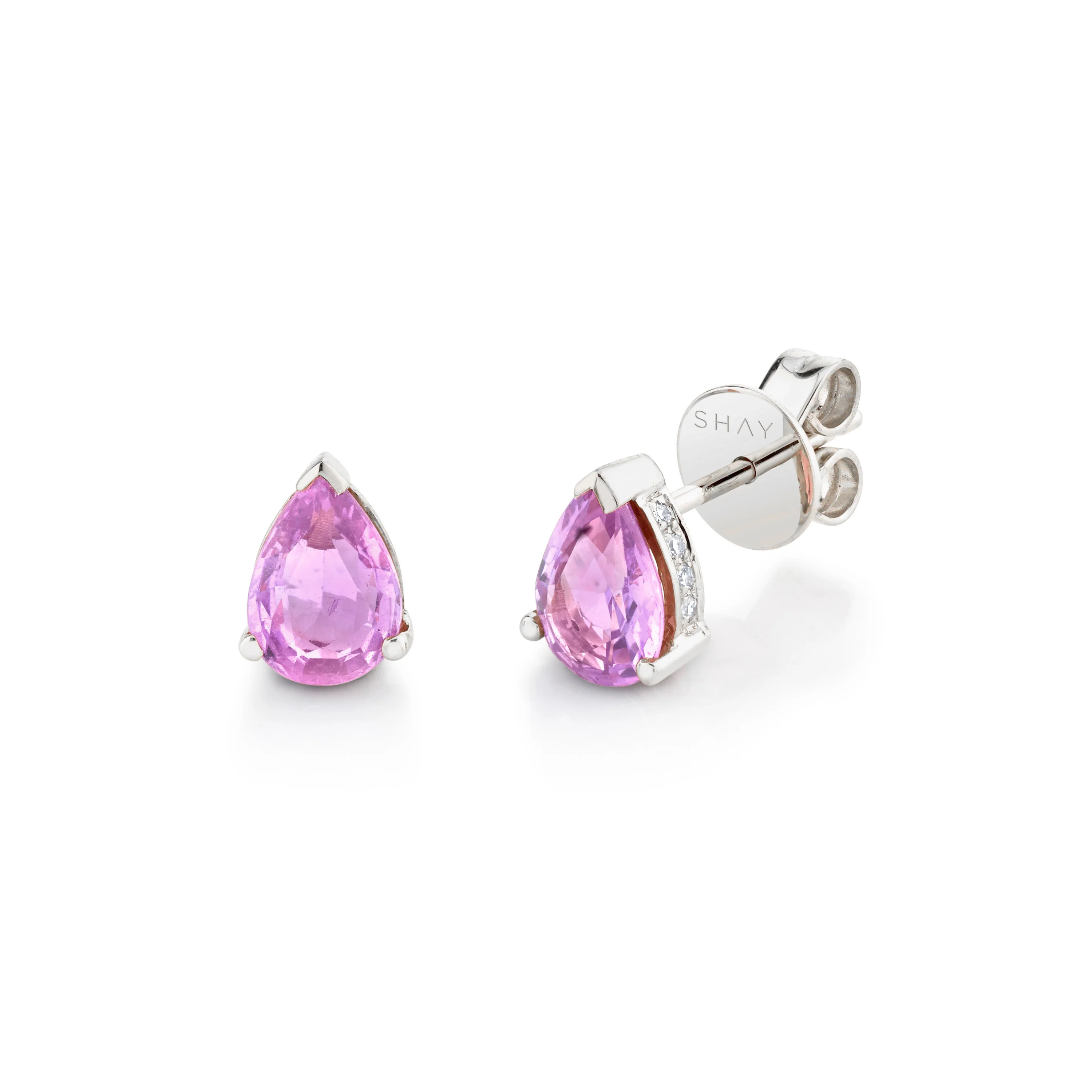 PINK SAPPHIRE TEARDROP HALO STUDS - Image 3