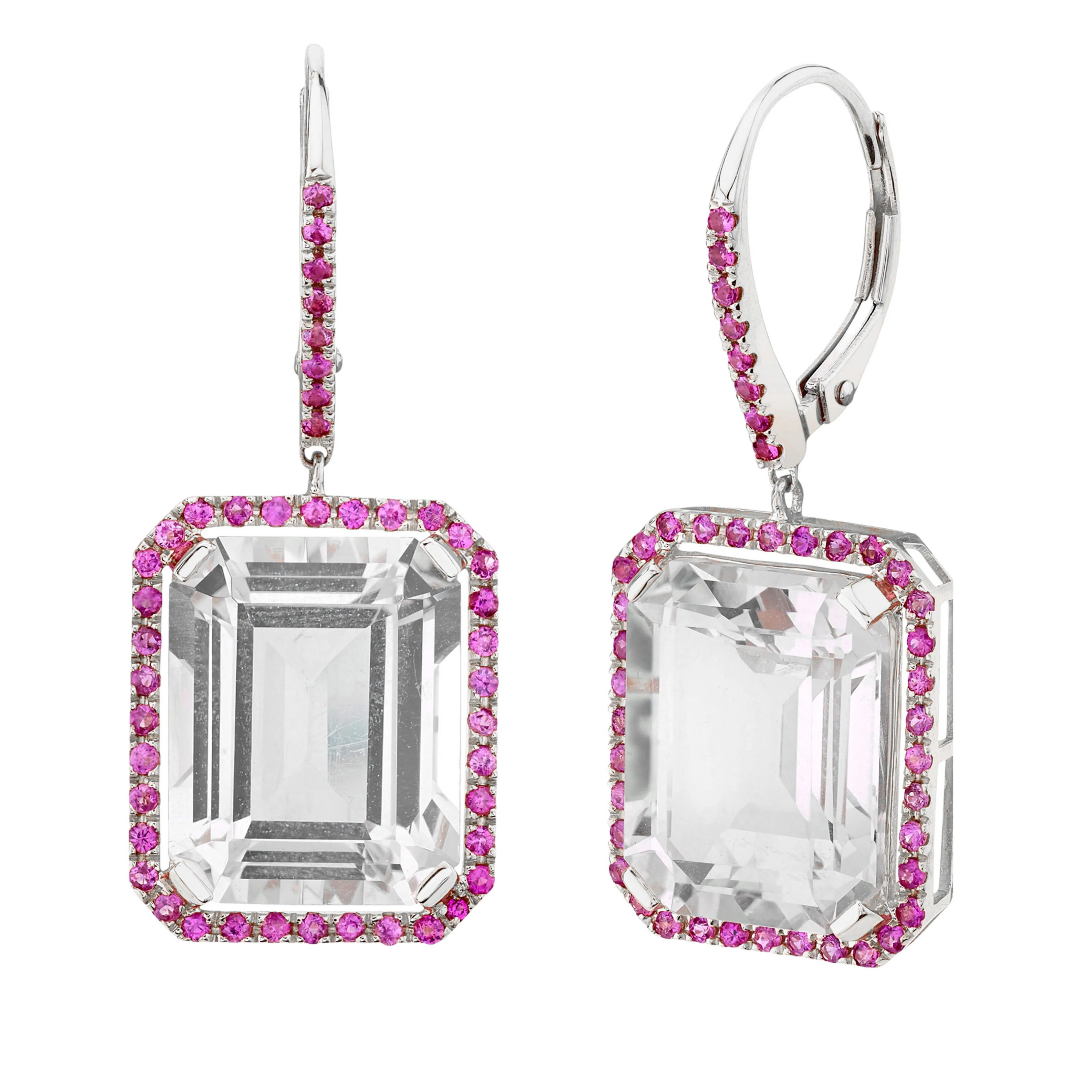 PINK SAPPHIRE & WHITE TOPAZ PORTRAIT EARRINGS - Image 3