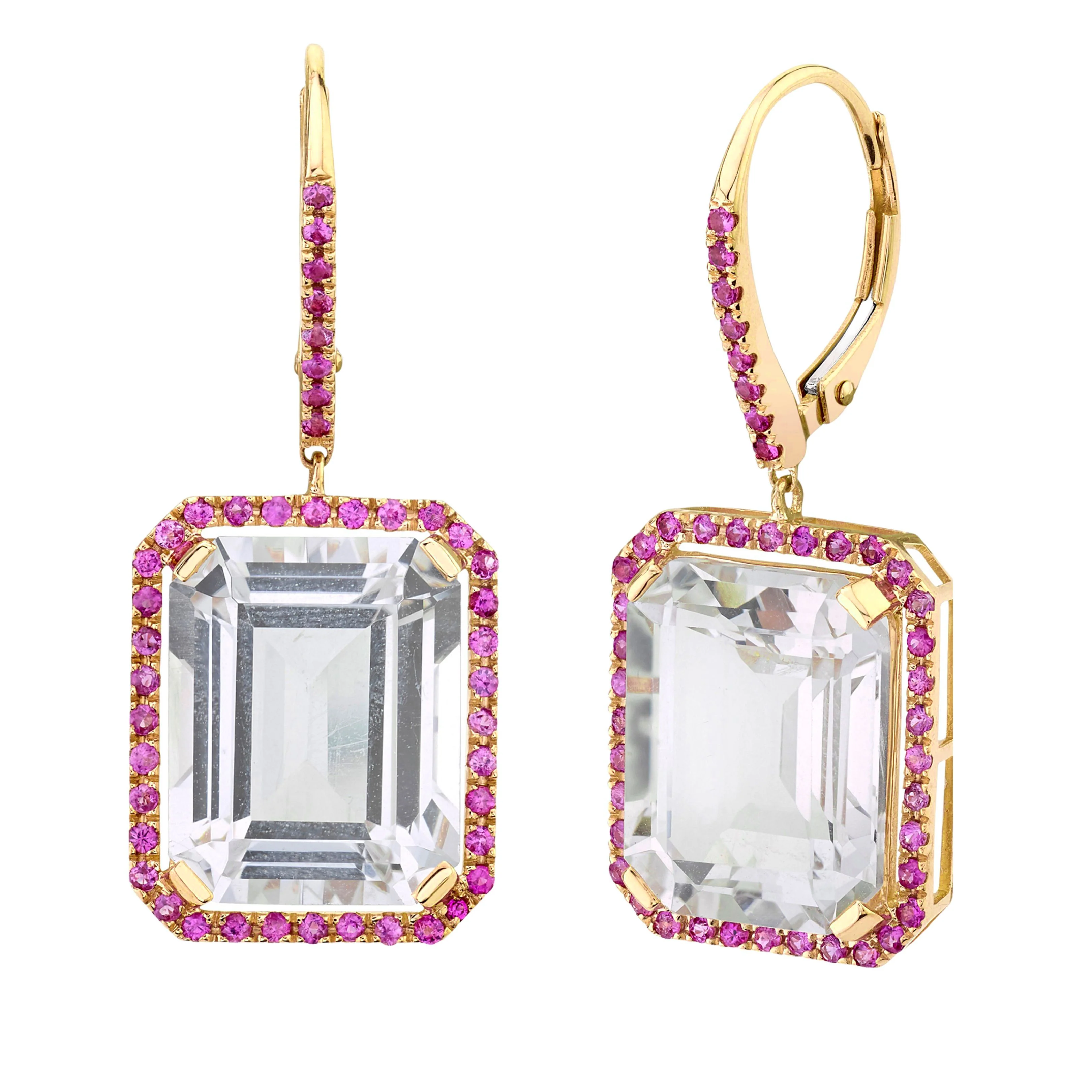PINK SAPPHIRE & WHITE TOPAZ PORTRAIT EARRINGS - Image 4