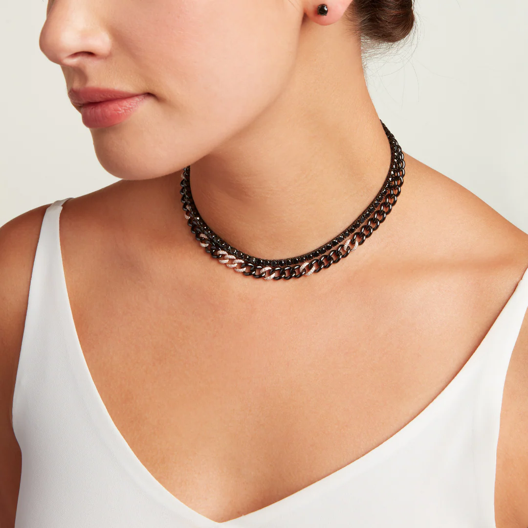 READY TO SHIP DIAMOND 9 PAVE & BLACK CERAMIC MEDIUM LINK NECKLACE - Image 2