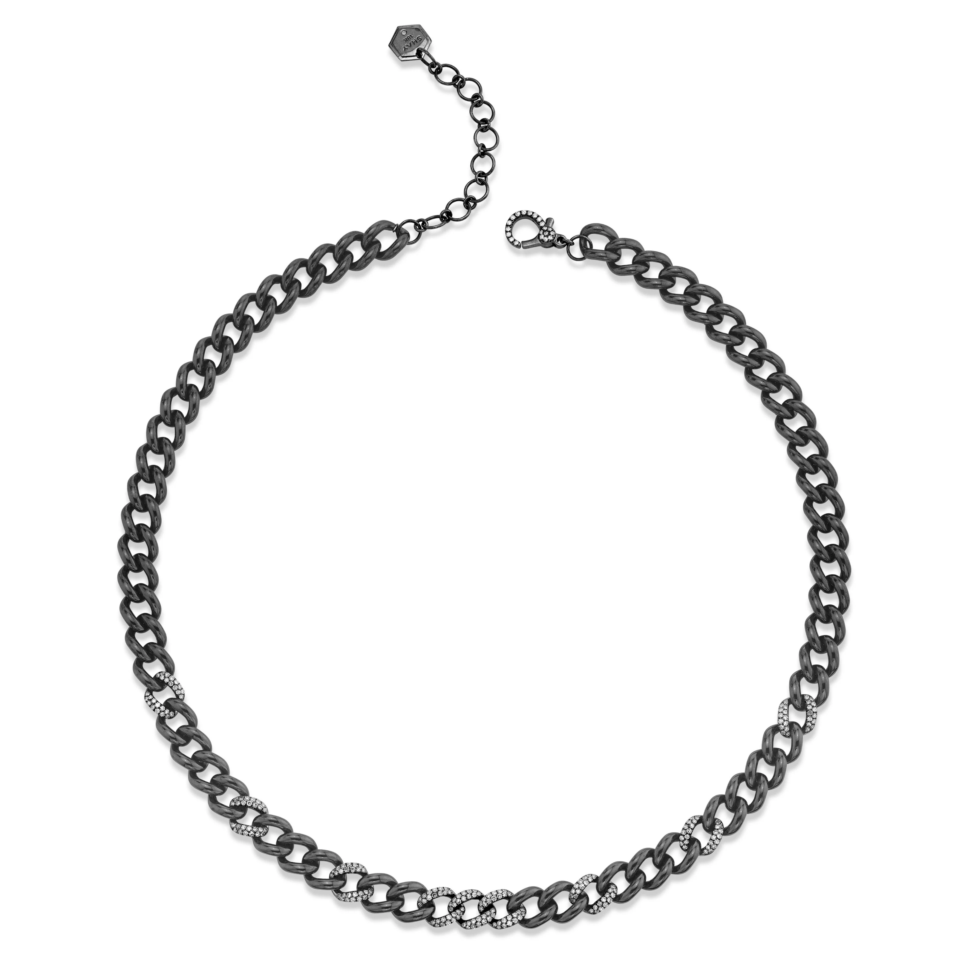READY TO SHIP DIAMOND 9 PAVE & BLACK CERAMIC MEDIUM LINK NECKLACE - Image 4