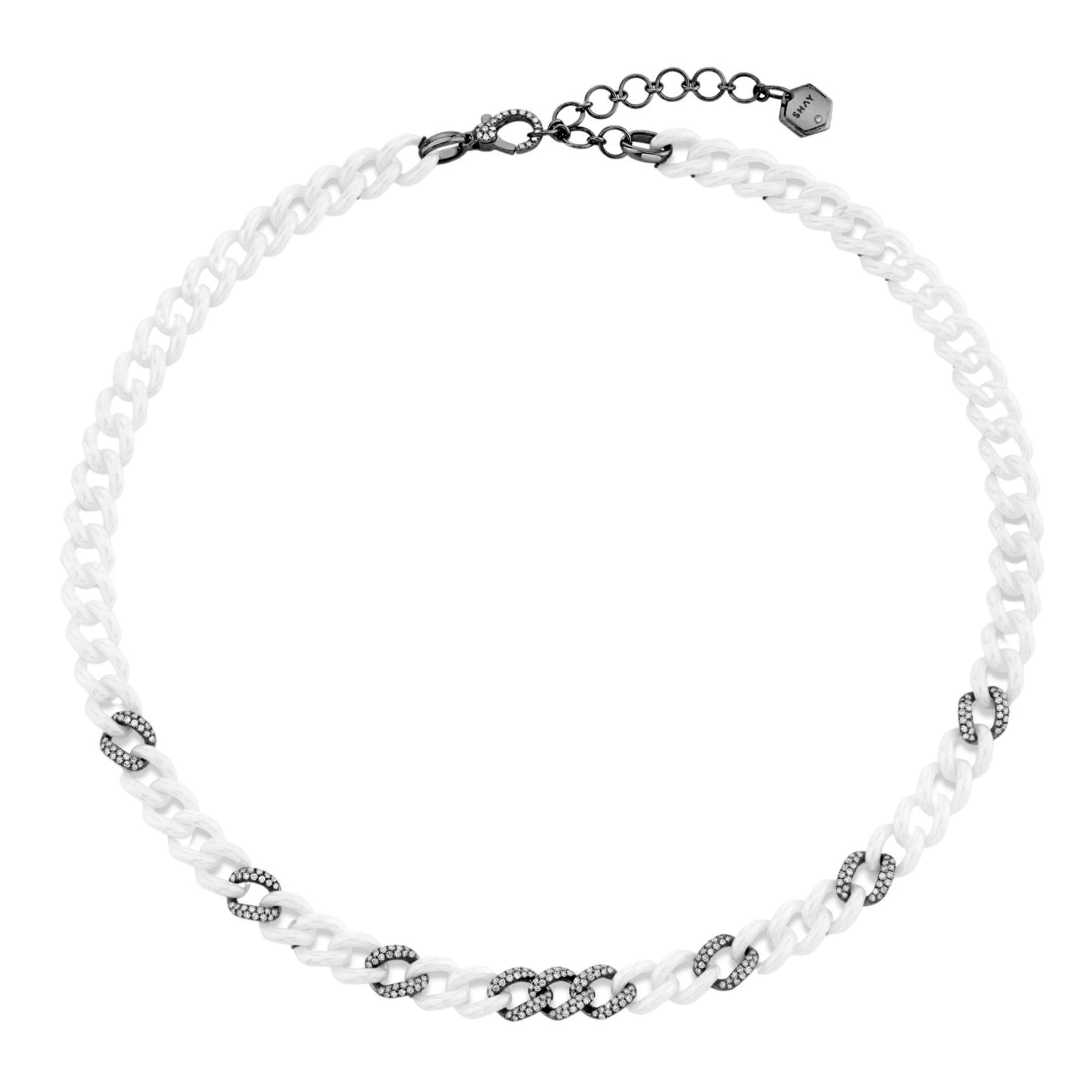 READY TO SHIP 9 PAVE & WHITE CERAMIC MEDIUM LINK NECKLACE - Image 3
