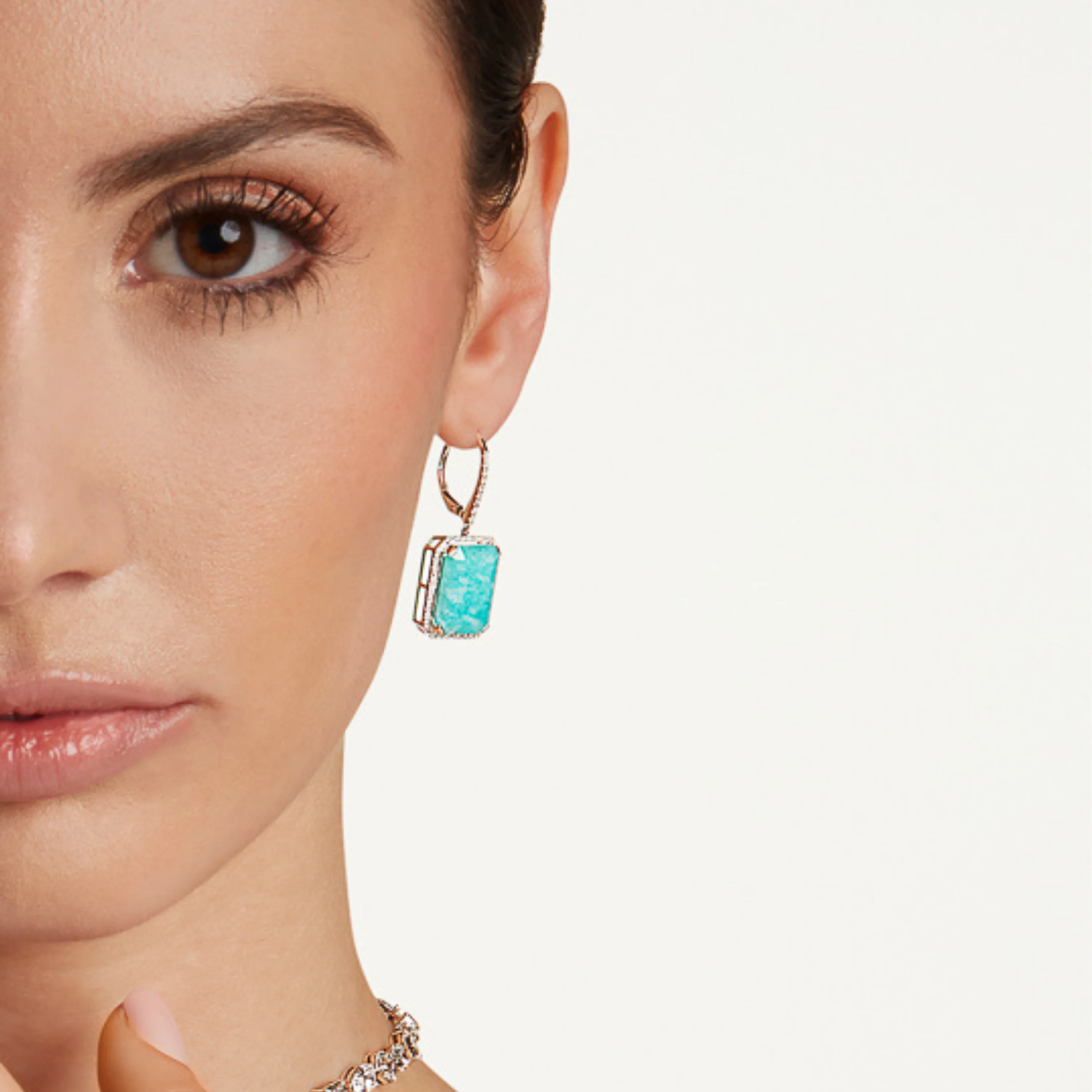 READY TO SHIP AMAZONITE & DIAMOND PORTRAIT EARRINGS - Image 2