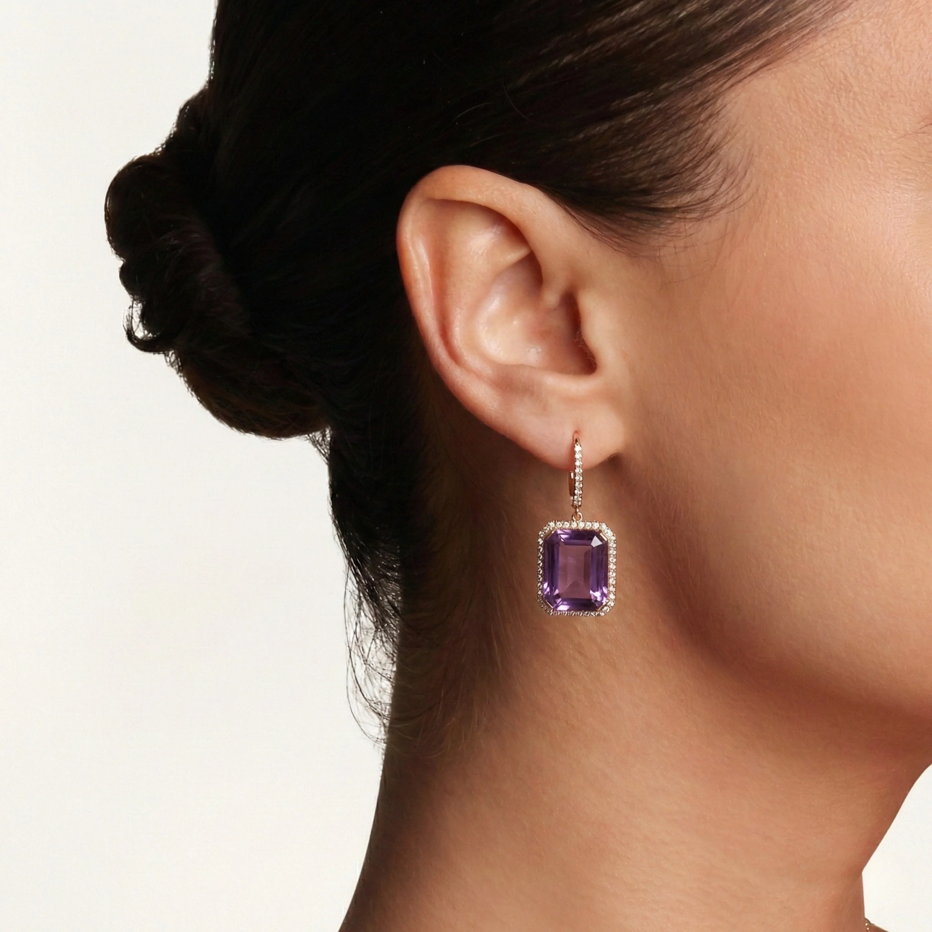 READY TO SHIP AMETHYST & DIAMOND PORTRAIT EARRINGS - Image 2