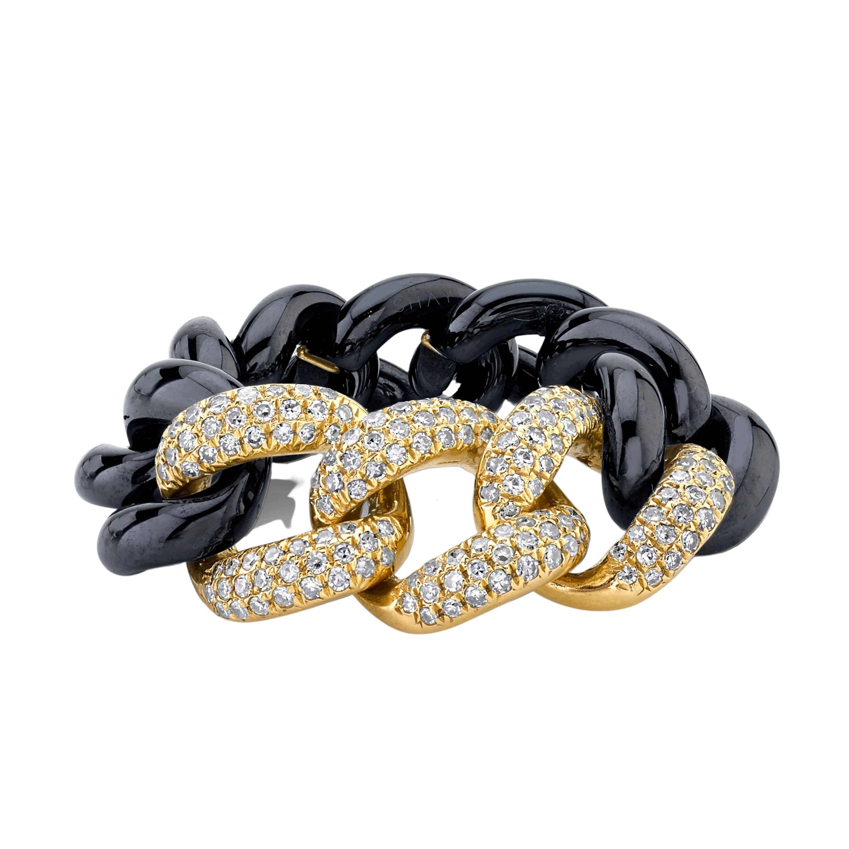 READY TO SHIP BLACK CERAMIC PAVE ESSENTIAL LINK RING