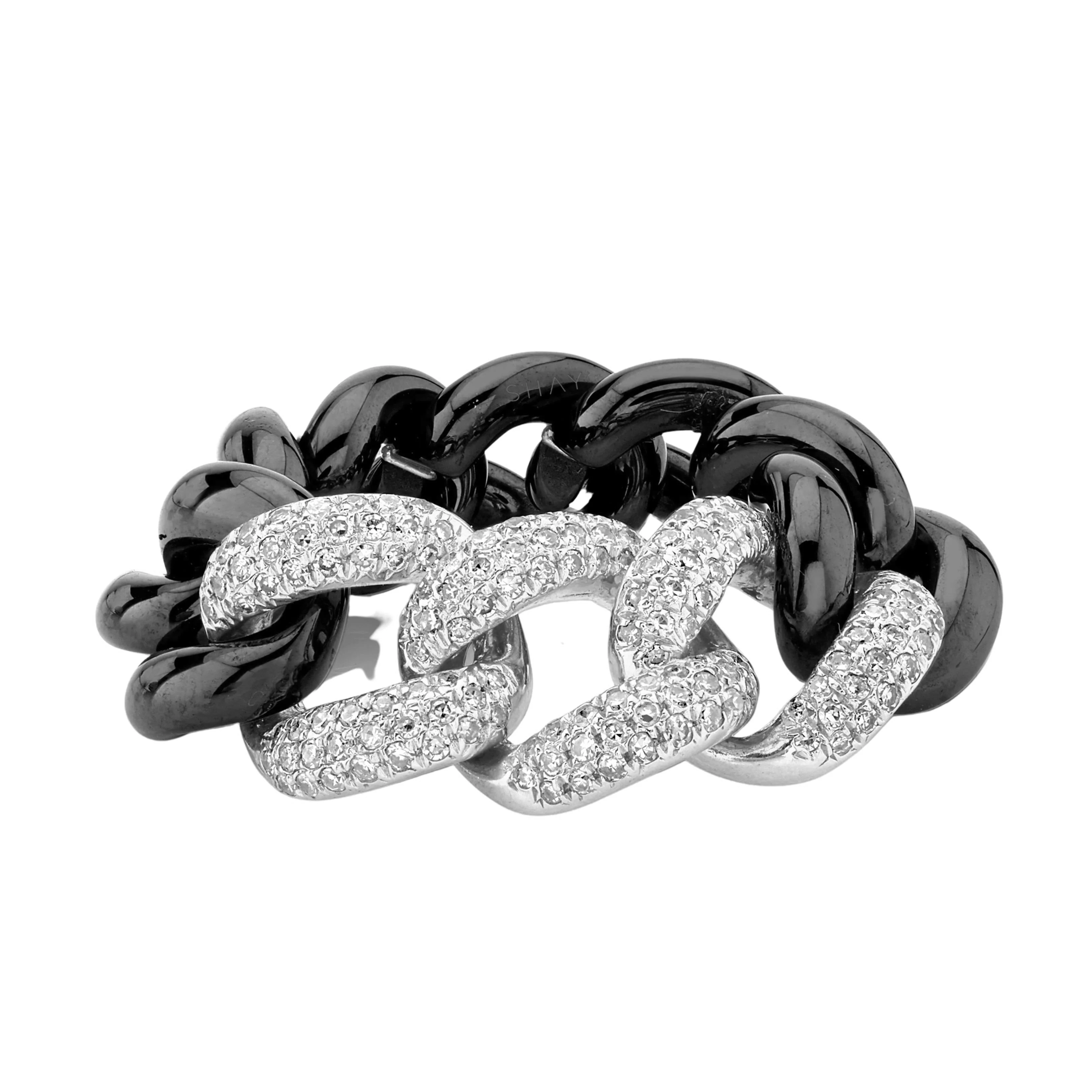 READY TO SHIP BLACK CERAMIC PAVE ESSENTIAL LINK RING - Image 3