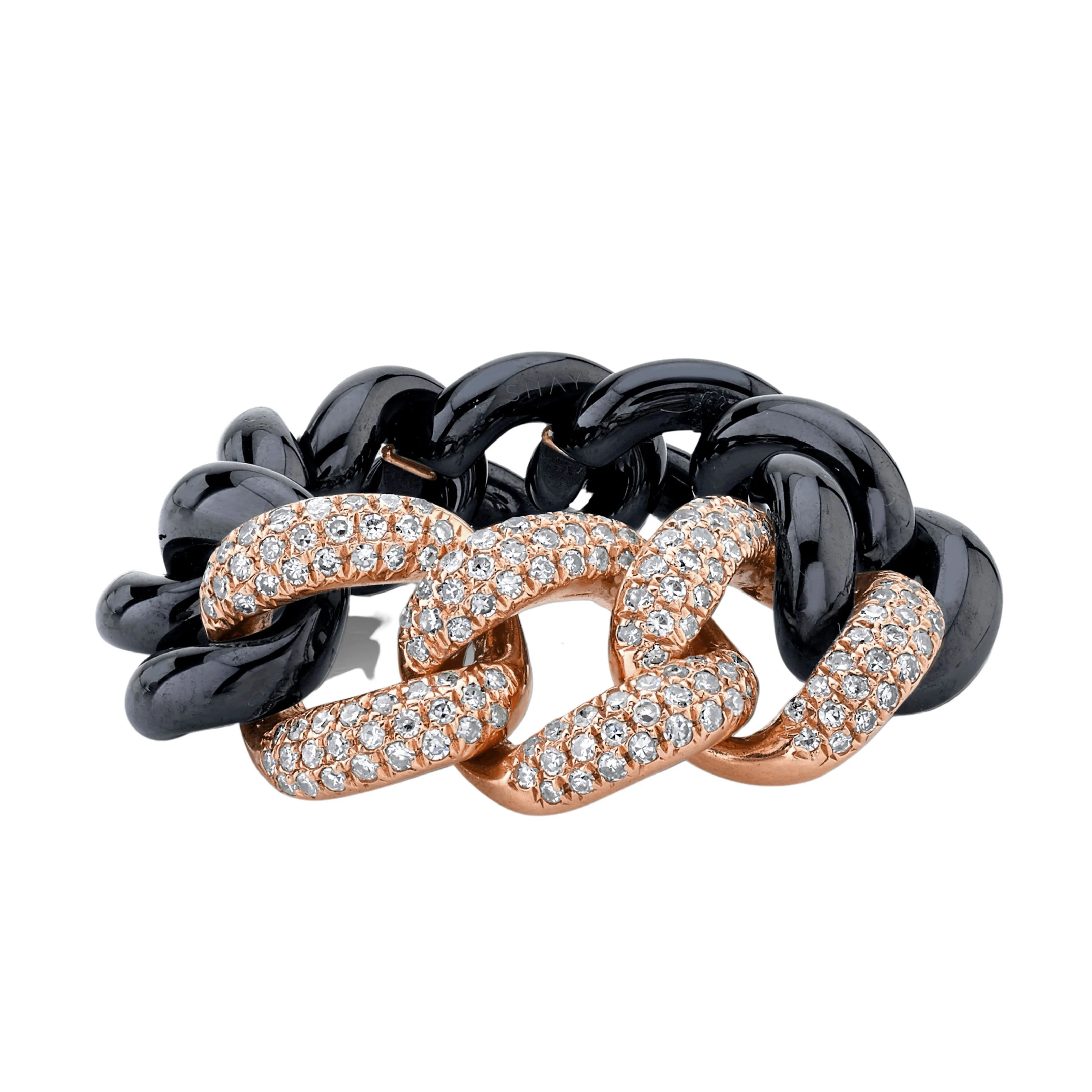 READY TO SHIP BLACK CERAMIC PAVE ESSENTIAL LINK RING - Image 4