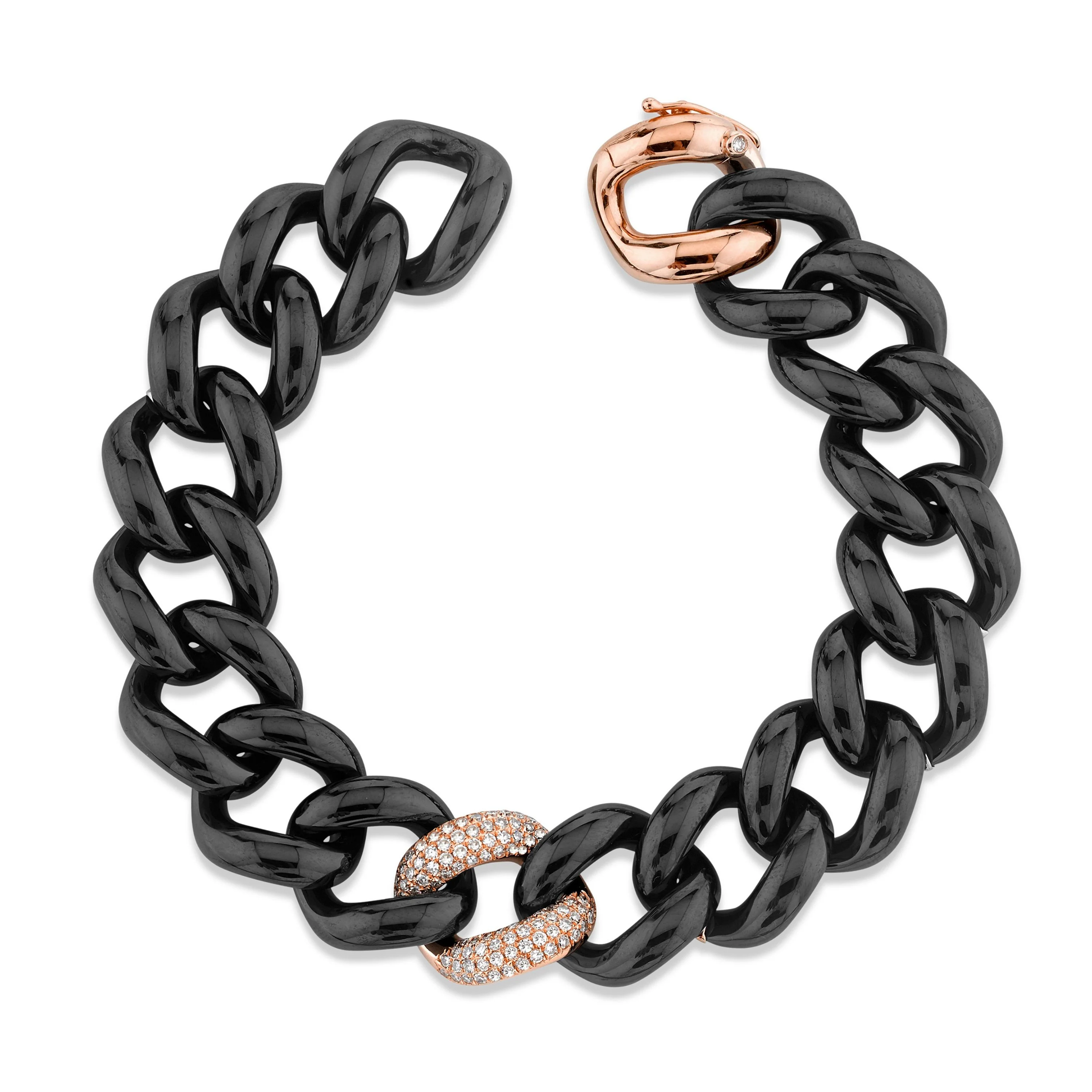 READY TO SHIP BLACK CERAMIC SINGLE PAVE JUMBO LINK BRACELET - Image 3