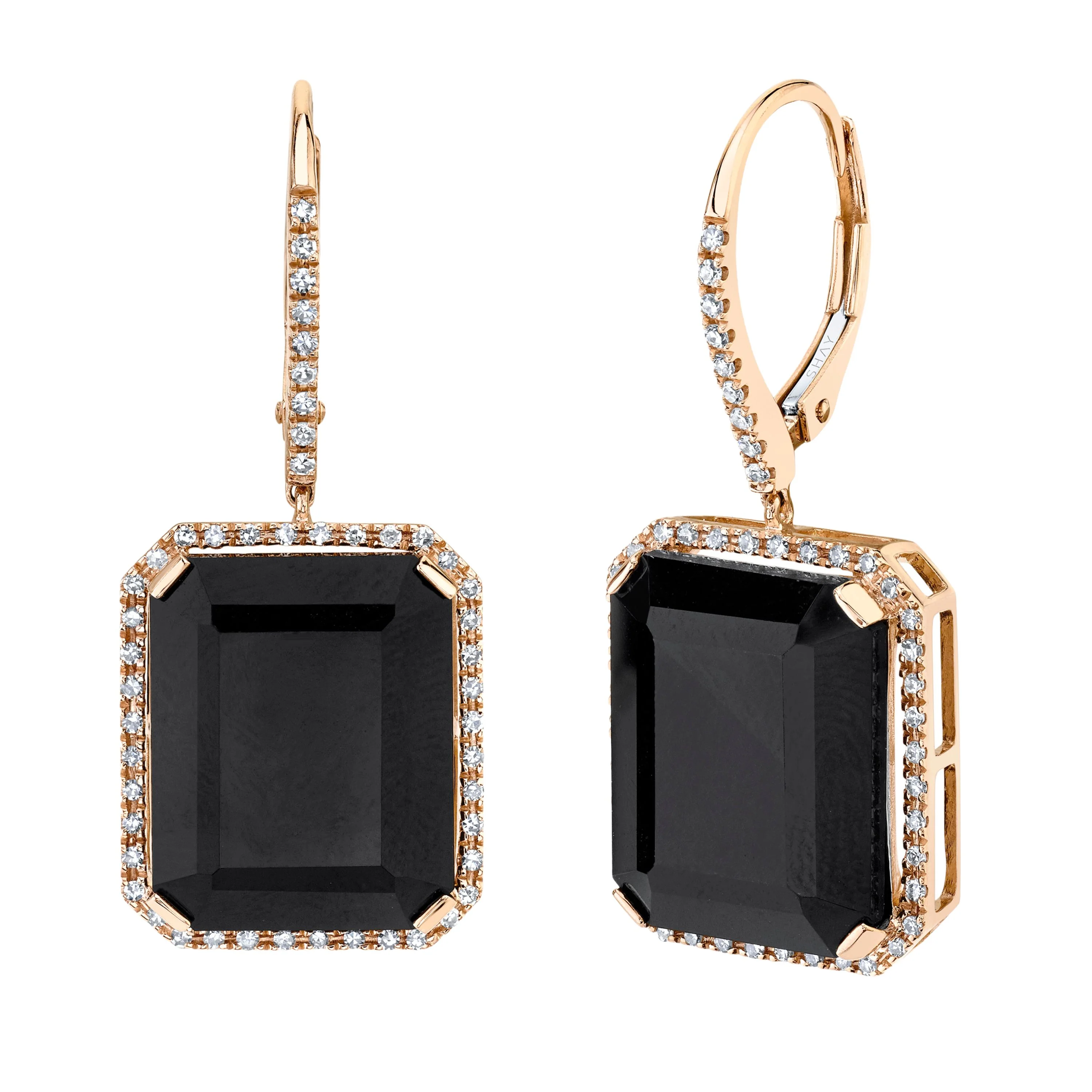 READY TO SHIP BLACK ONYX & DIAMOND PORTRAIT EARRINGS - Image 3