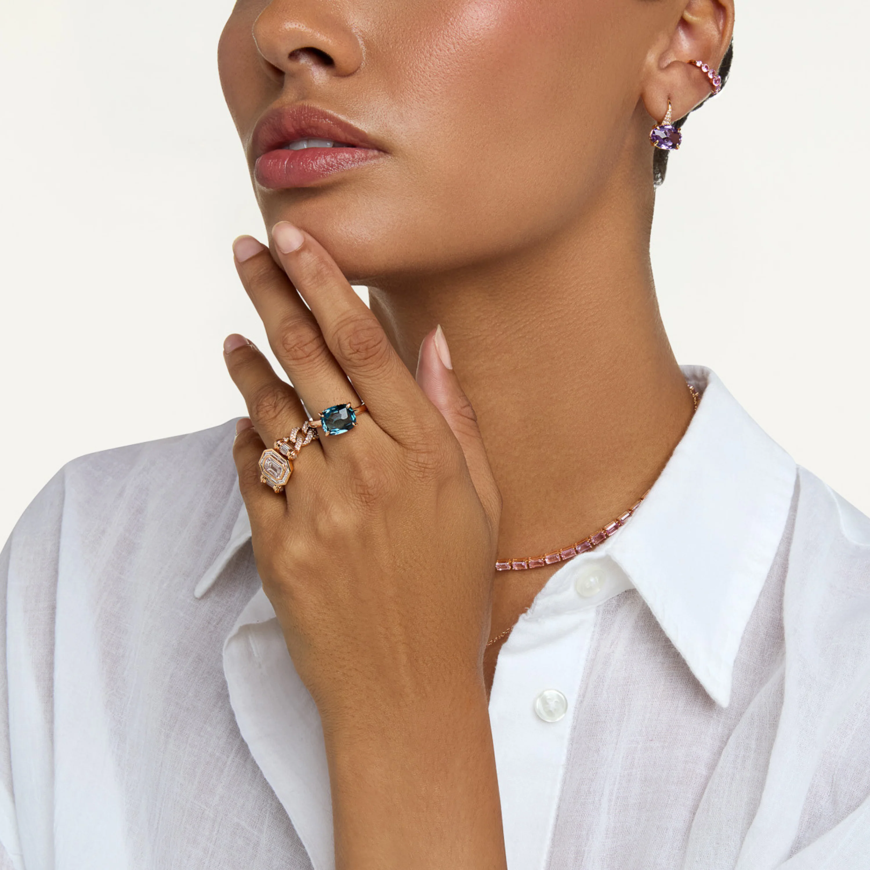BLUE CRYSTAL & DIAMOND GEM RING - Image 2