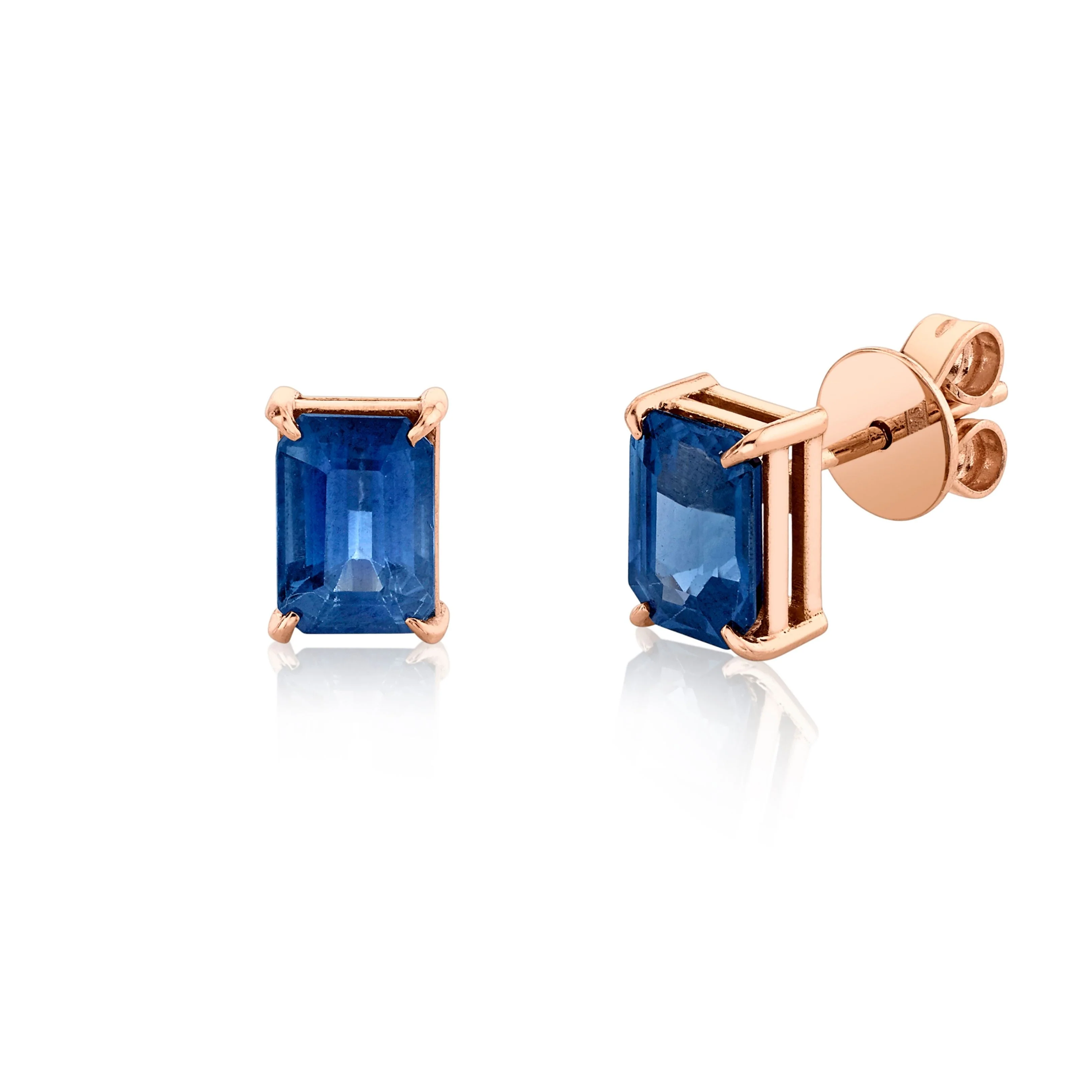 READY TO SHIP BLUE SAPPHIRE EMERALD CUT STUDS - Image 3