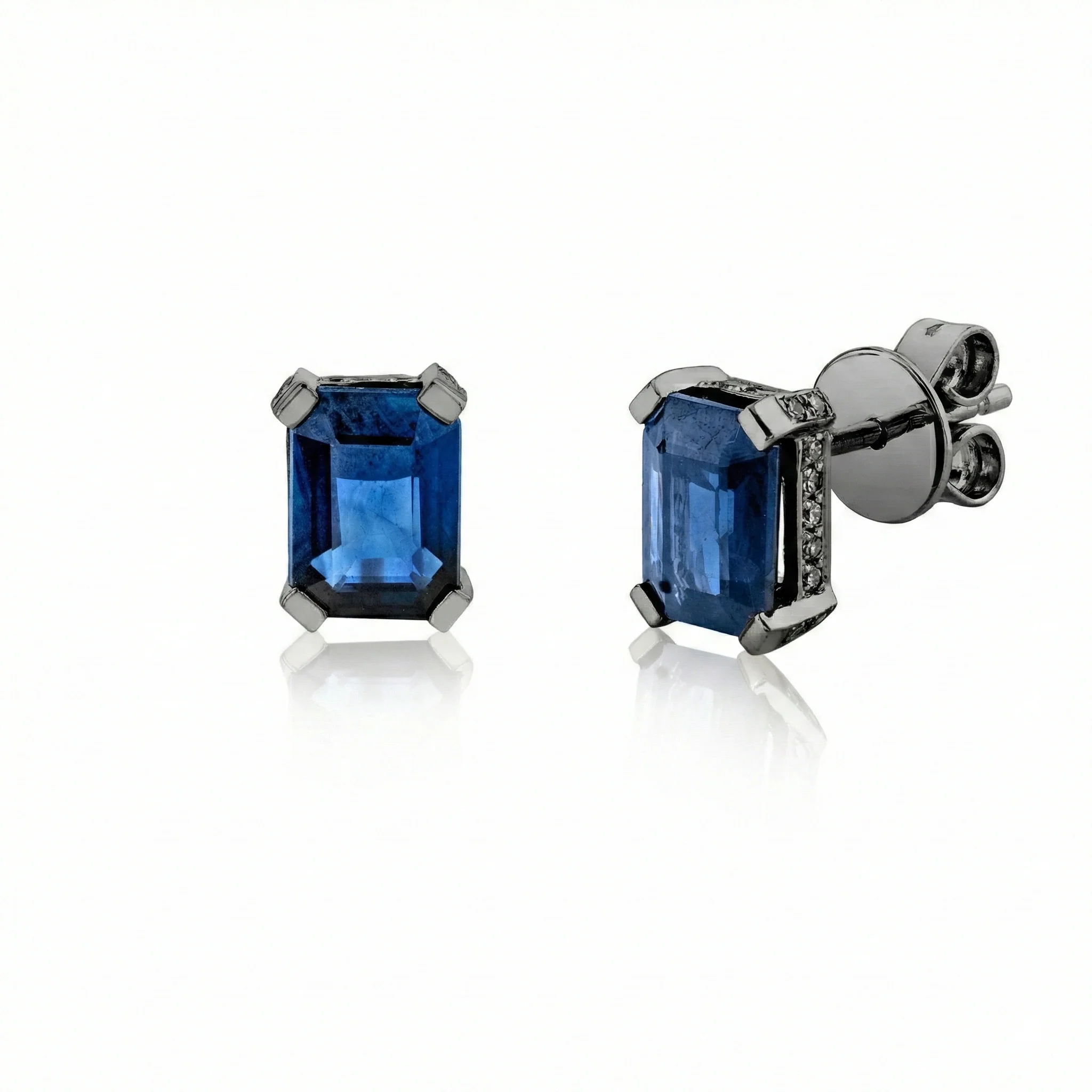READY TO SHIP BLUE SAPPHIRE RECTANGLE HALO STUDS - Image 4