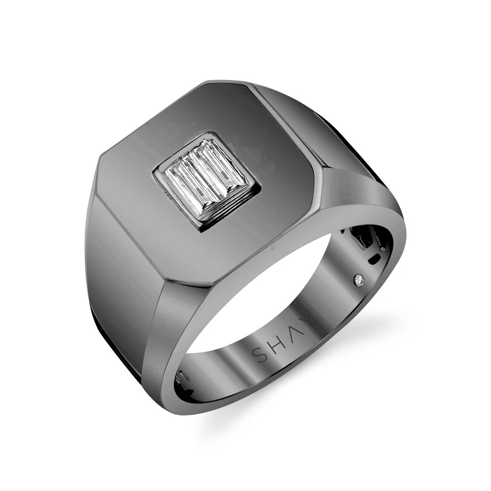 READY TO SHIP MEN'S DIAMOND BAGUETTE SIGNET RING - Image 3