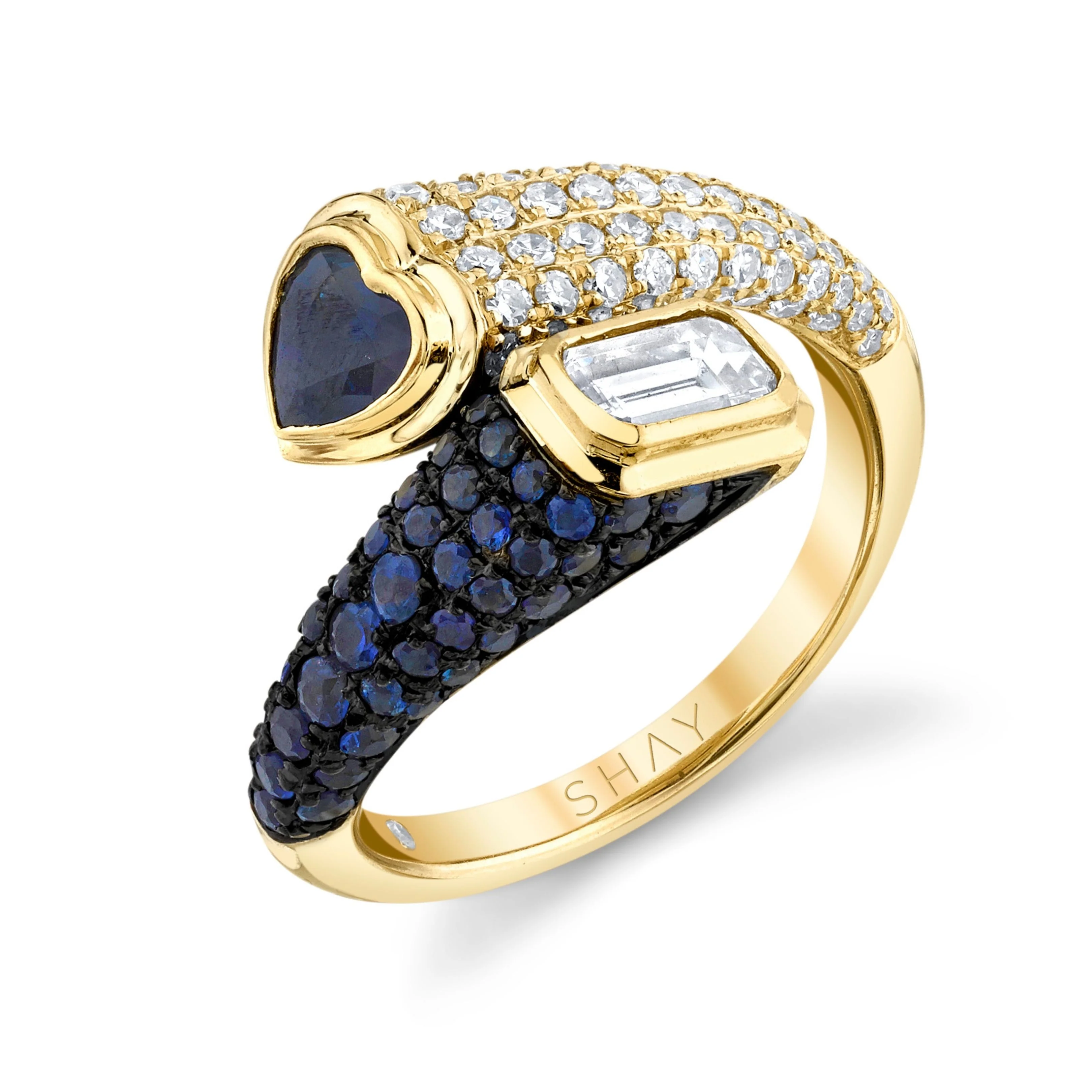 READY TO SHIP BLUE SAPPHIRE & DIAMOND BYPASS PINKY RING