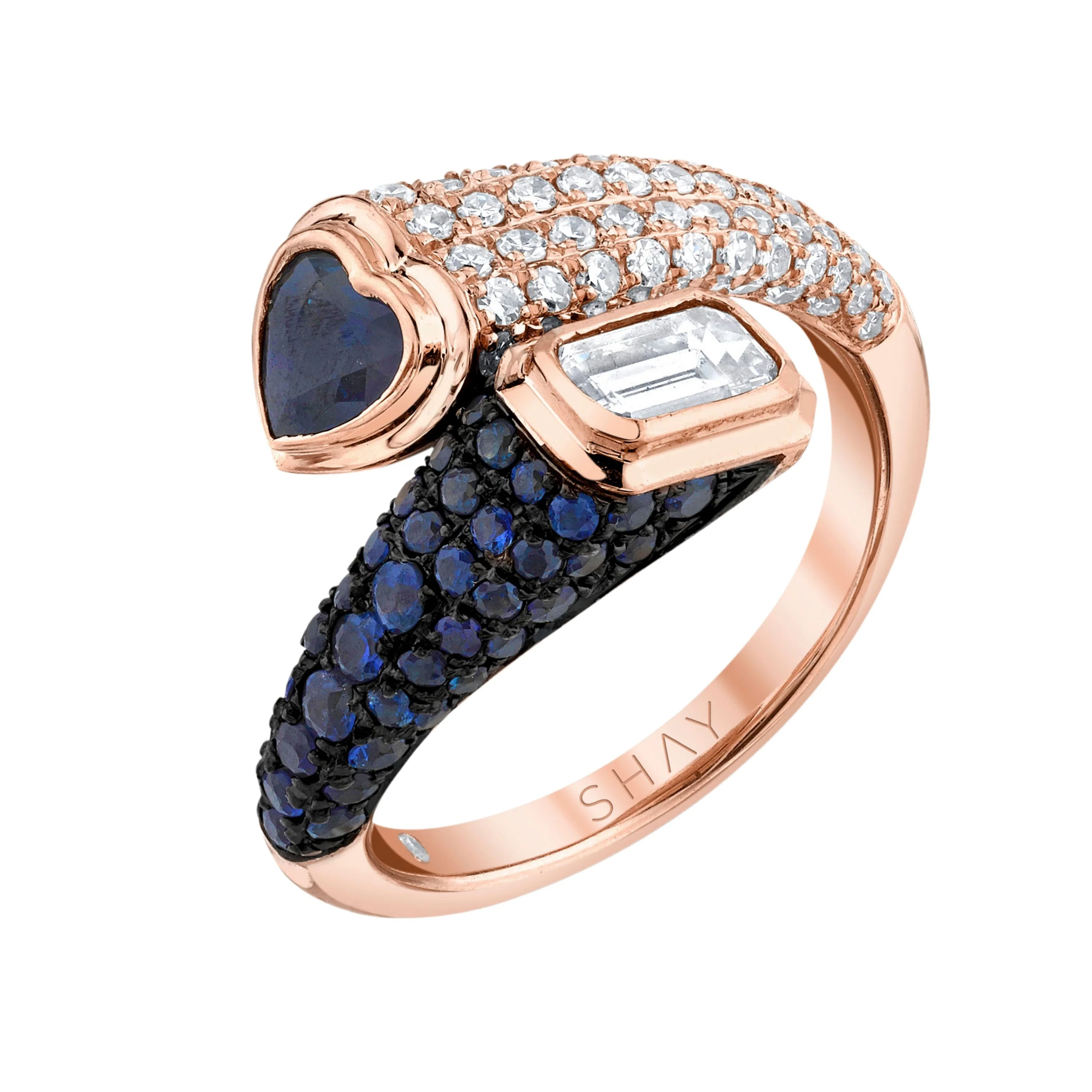 READY TO SHIP BLUE SAPPHIRE & DIAMOND BYPASS PINKY RING - Image 3