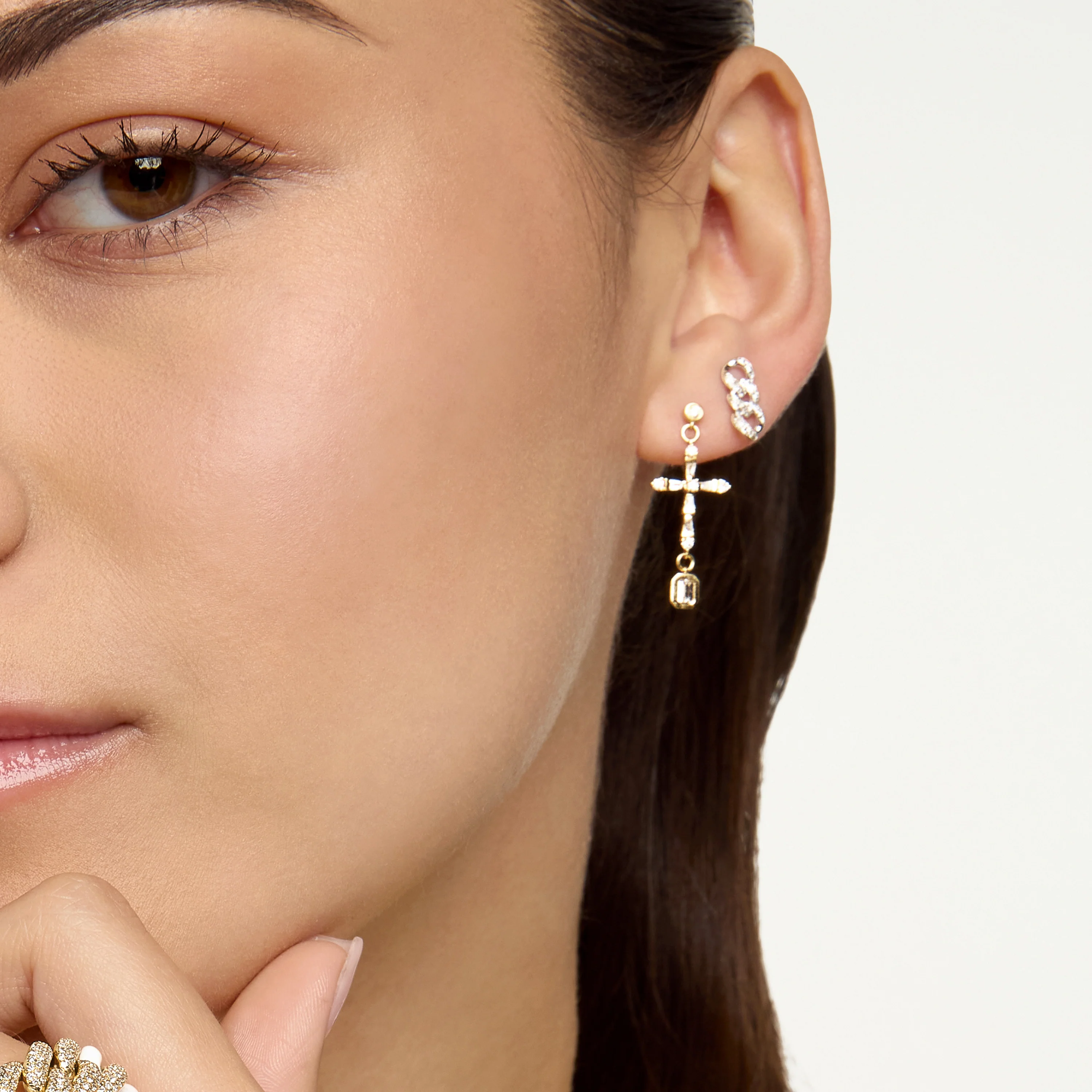 READY TO SHIP DIAMOND CROSS EARRINGS - Image 2