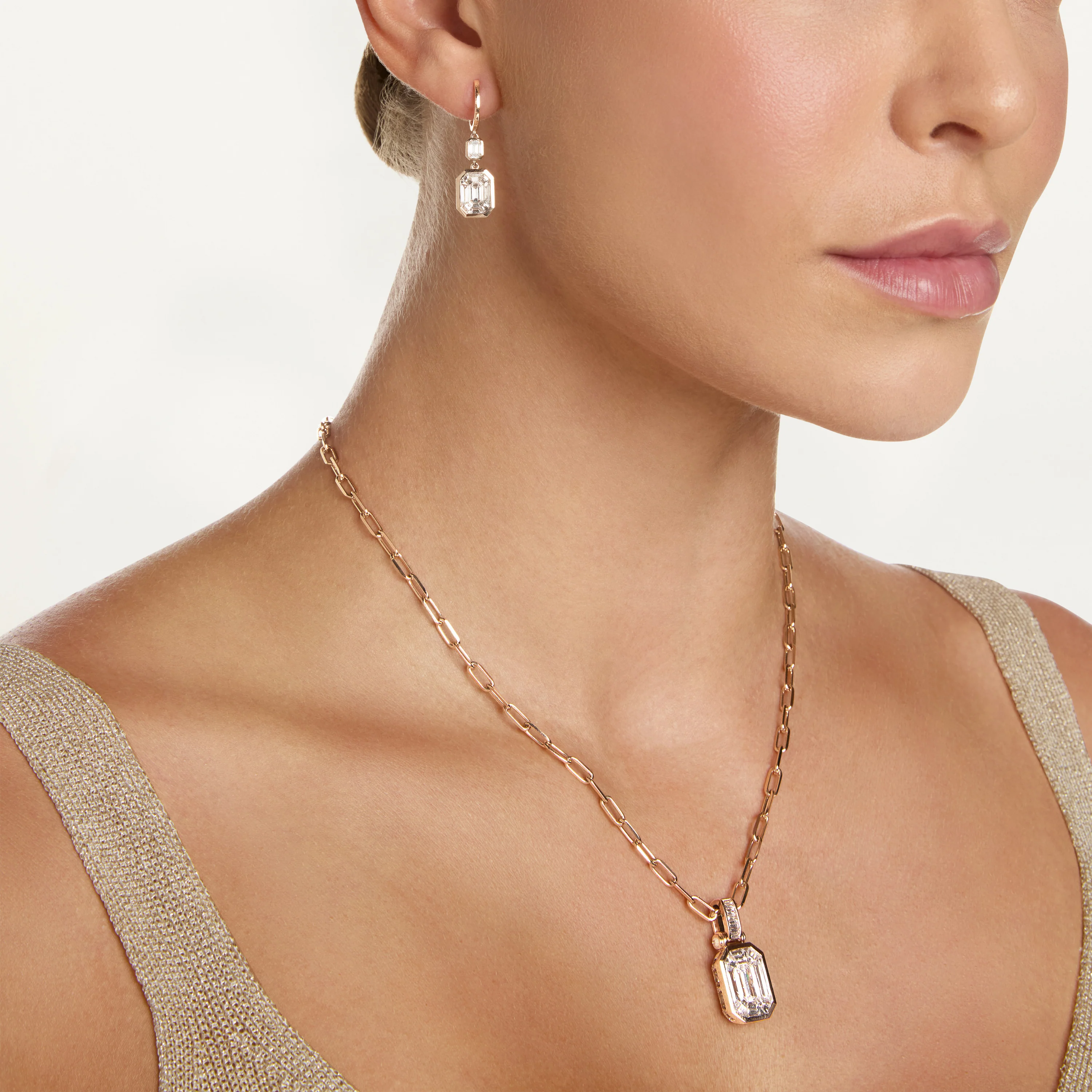 DIAMOND DOUBLE ILLUSION DROP EARRINGS - Image 2