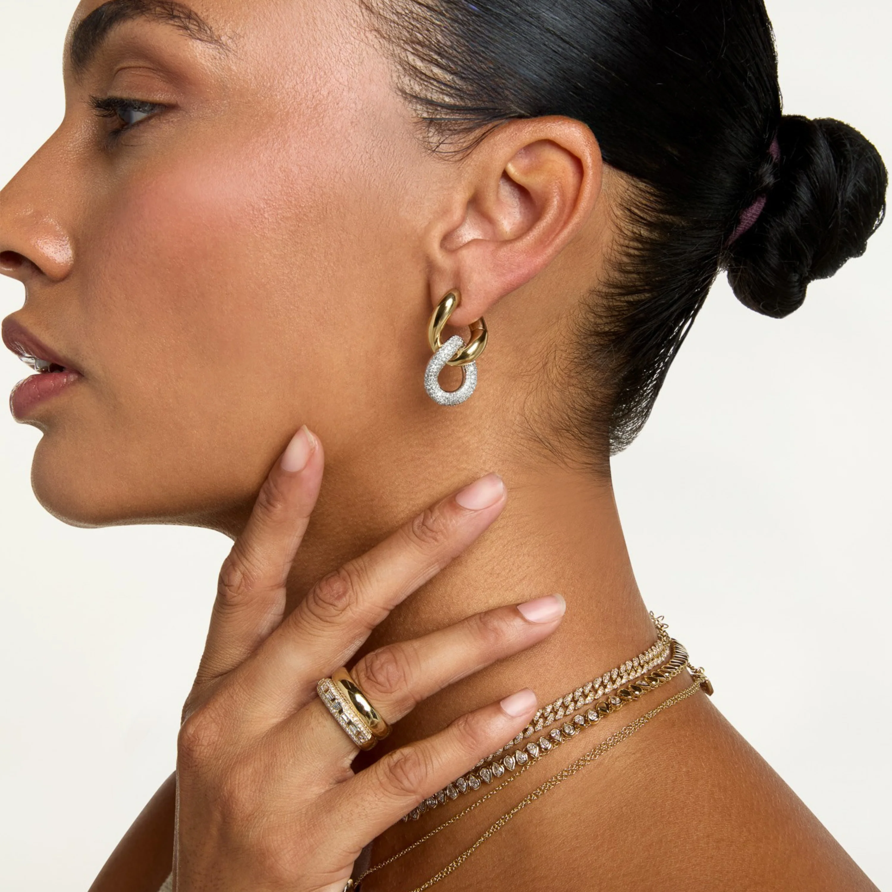 READY TO SHIP DIAMOND DOUBLE LINK EARRINGS - Image 2