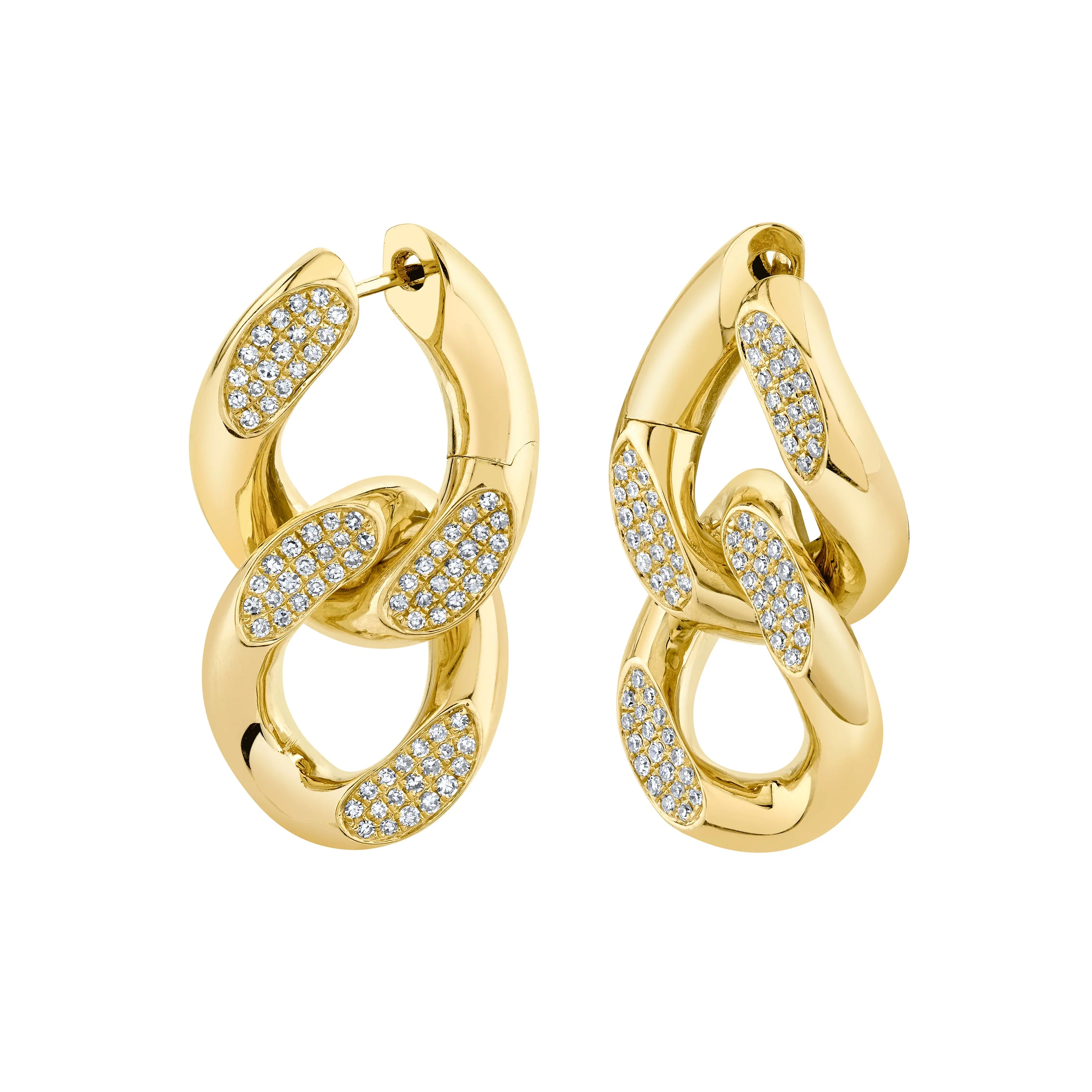 READY TO SHIP DIAMOND DOUBLE PAVE FLAT LINK EARRINGS