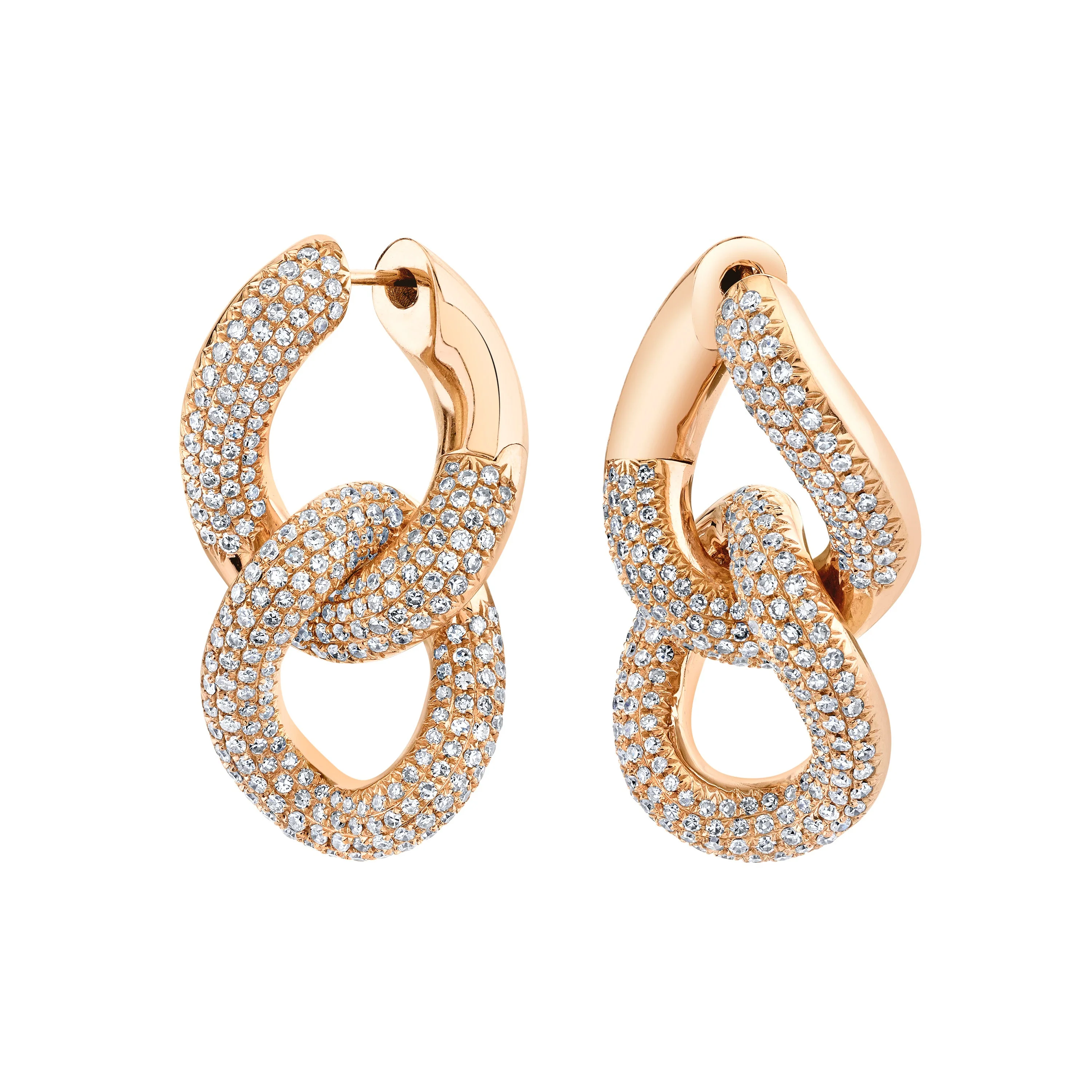 READY TO SHIP DIAMOND DOUBLE PAVE LINK EARRINGS - Image 3