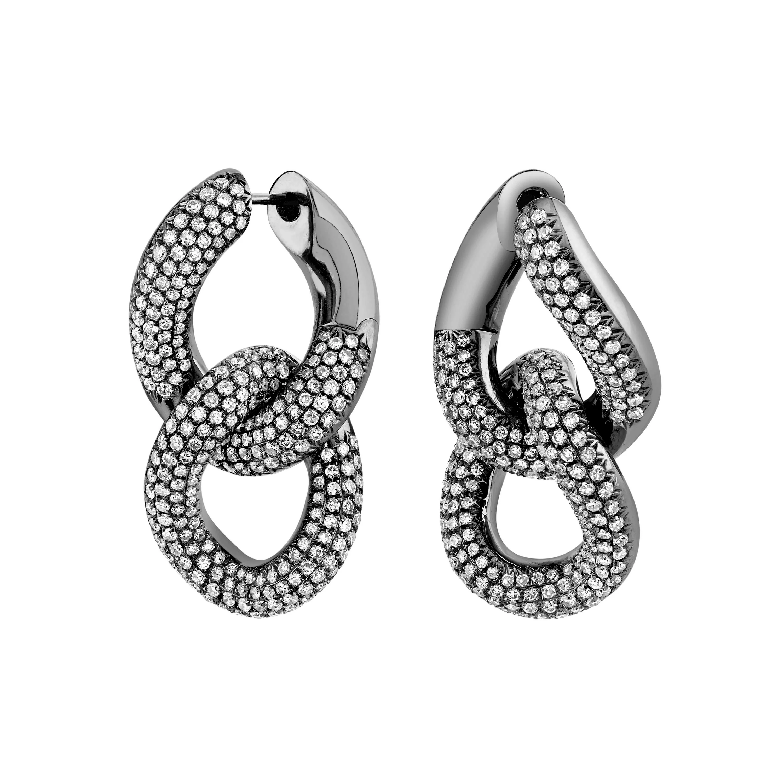 READY TO SHIP DIAMOND DOUBLE PAVE LINK EARRINGS - Image 4