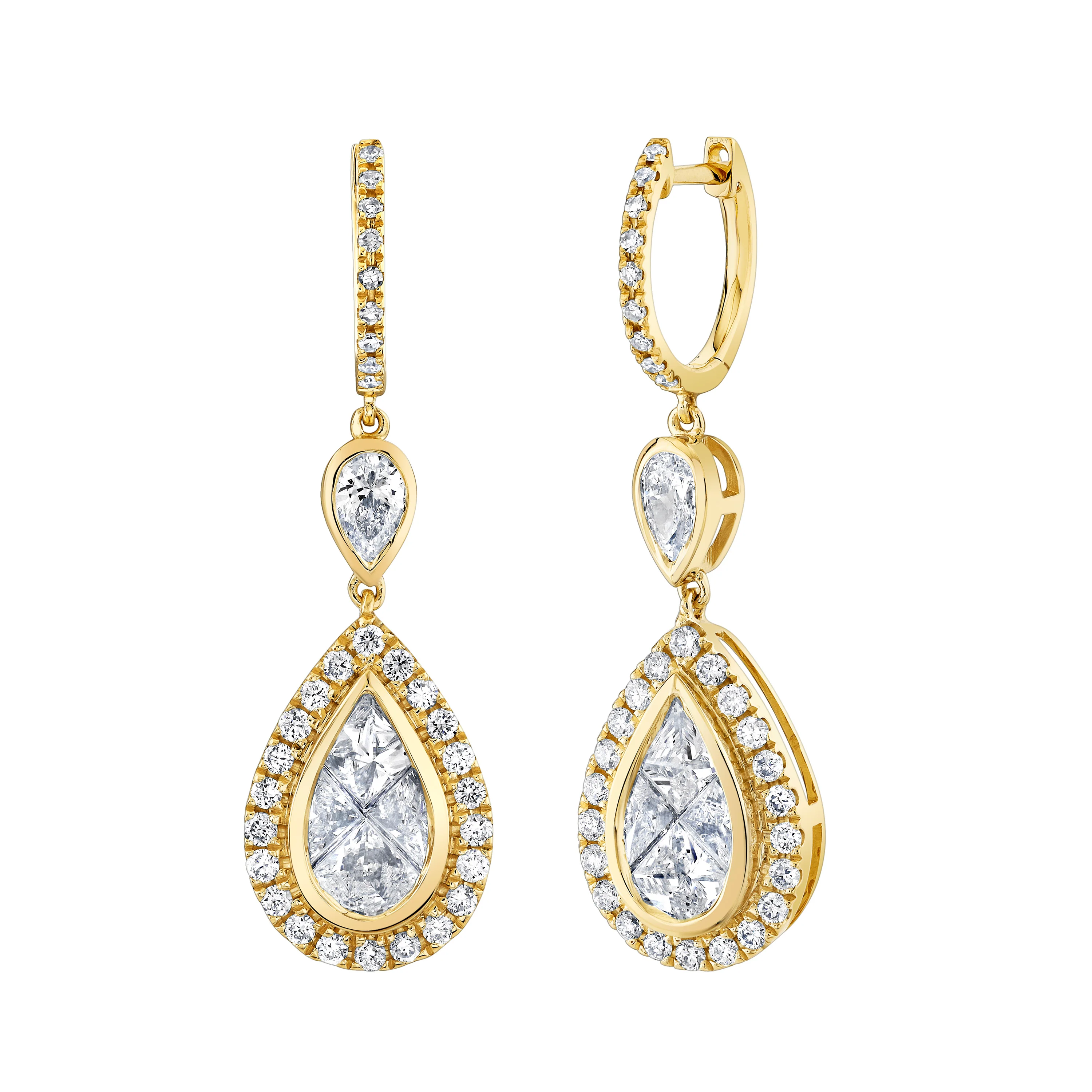 READY TO SHIP DIAMOND DOUBLE PEAR DROP EARRINGS - Image 4