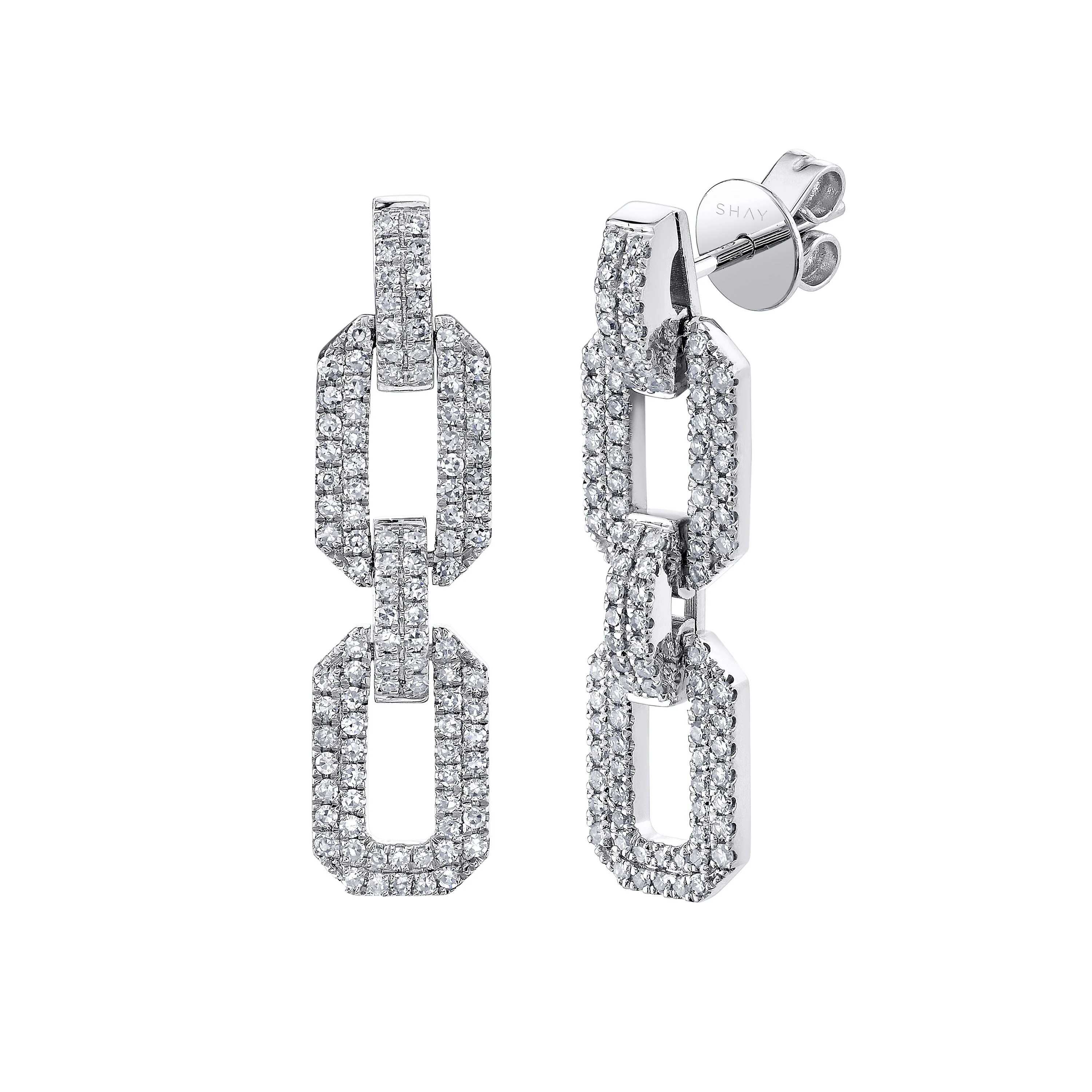 READY TO SHIP DIAMOND PAVE FLAT GEO LINK EARRINGS - Image 2
