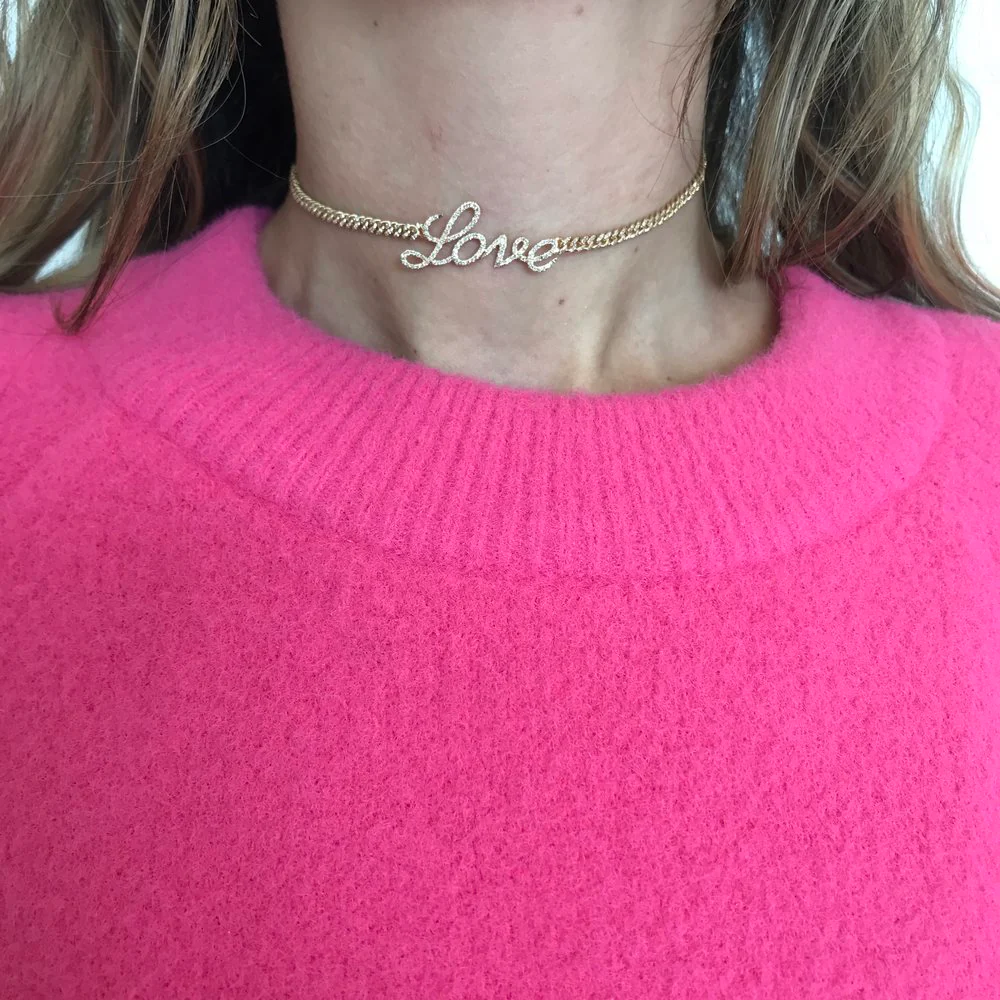 READY TO SHIP DIAMOND PAVE LOVE BABY LINK CHOKER - Image 3