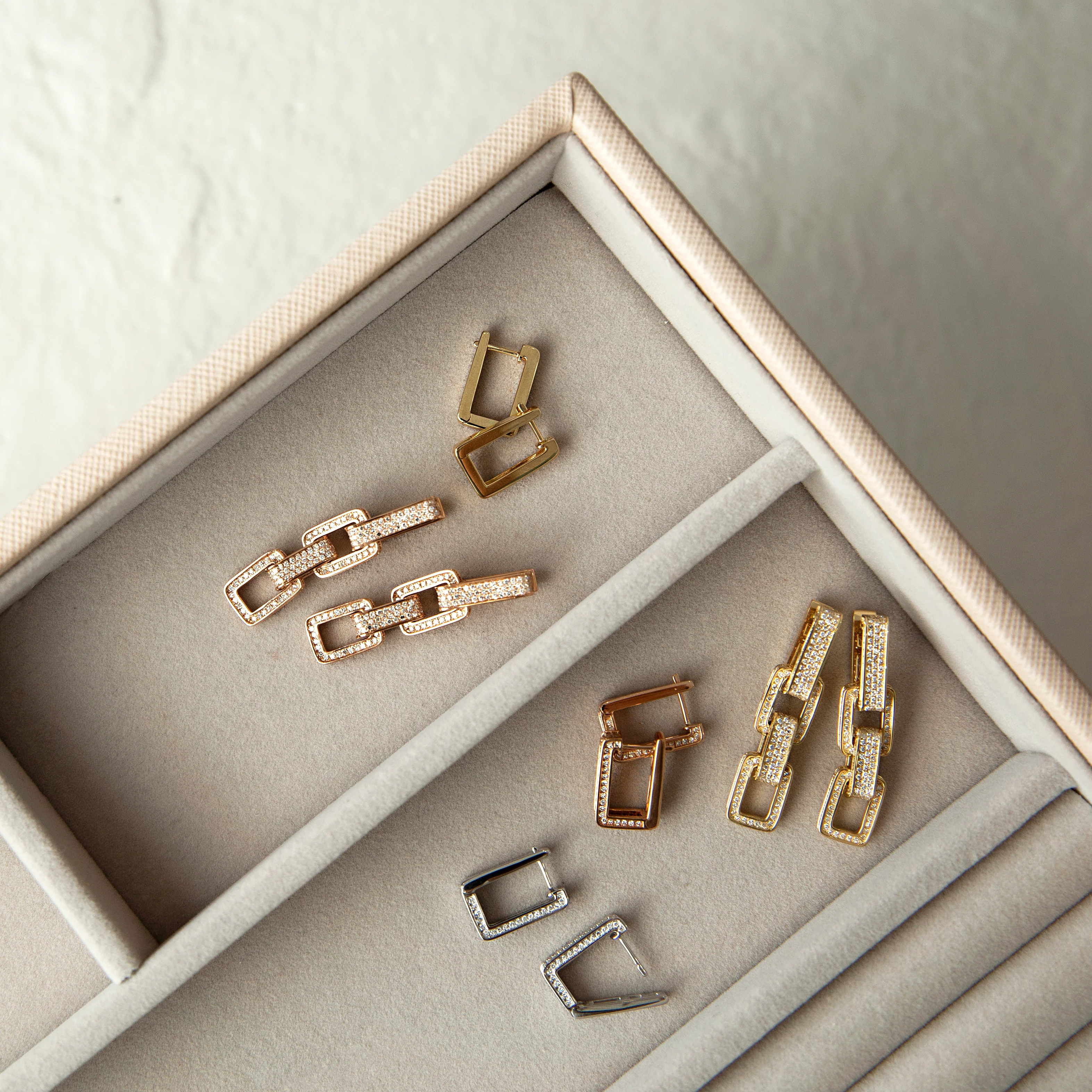 READY TO SHIP DIAMOND PAVE TRIPLE DECO LINK EARRINGS - Image 4
