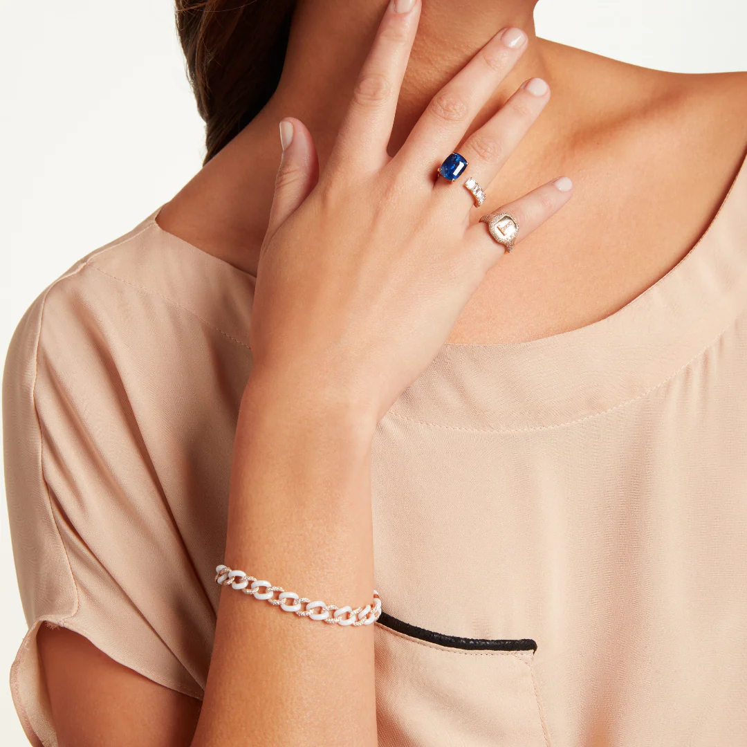 READY TO SHIP DIAMOND PAVE & WHITE CERAMIC MEDIUM LINK BRACELET - Image 2