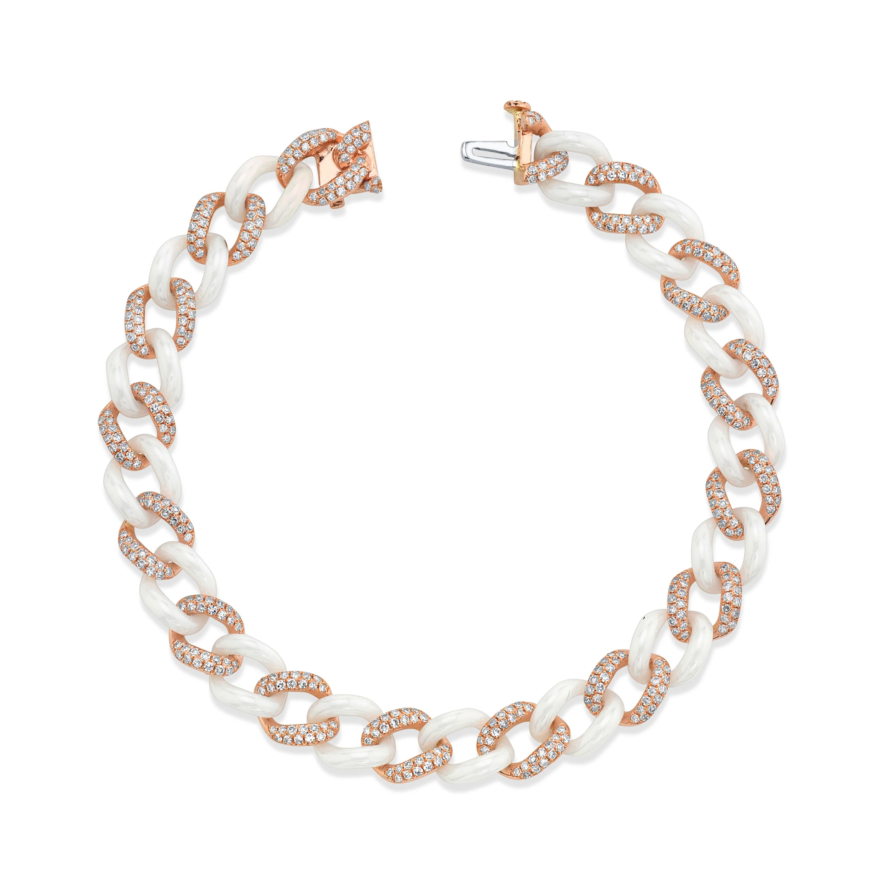 READY TO SHIP DIAMOND PAVE & WHITE CERAMIC MEDIUM LINK BRACELET - Image 3