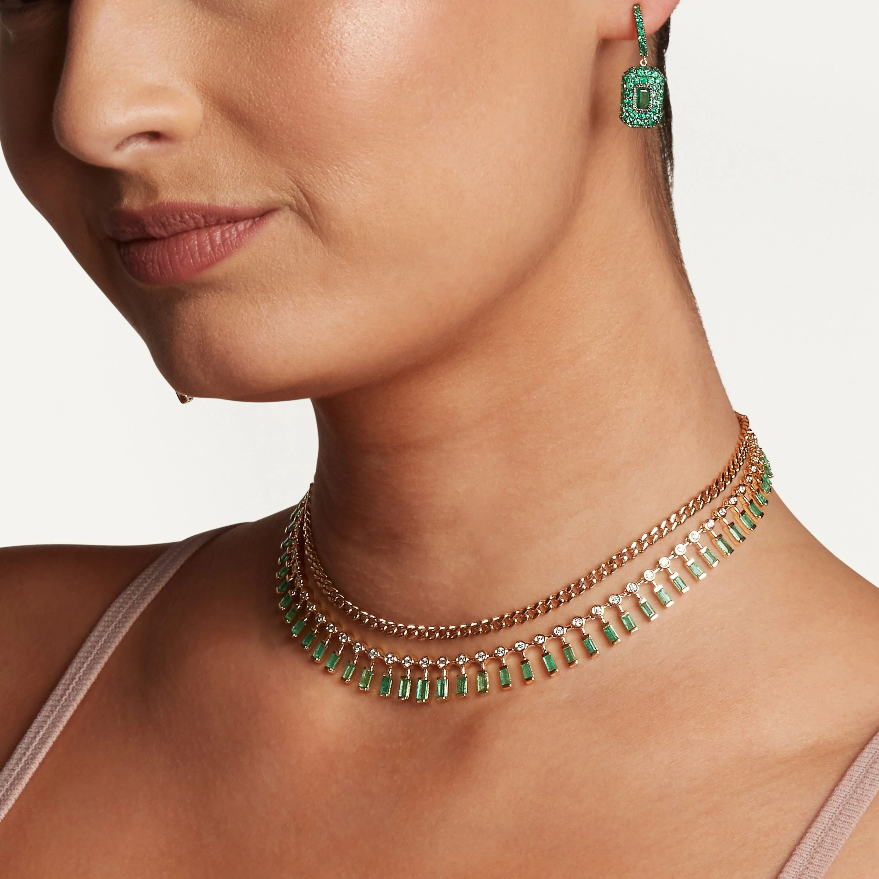READY TO SHIP DOT-DASH EMERALD & DIAMOND CHOKER - Image 2
