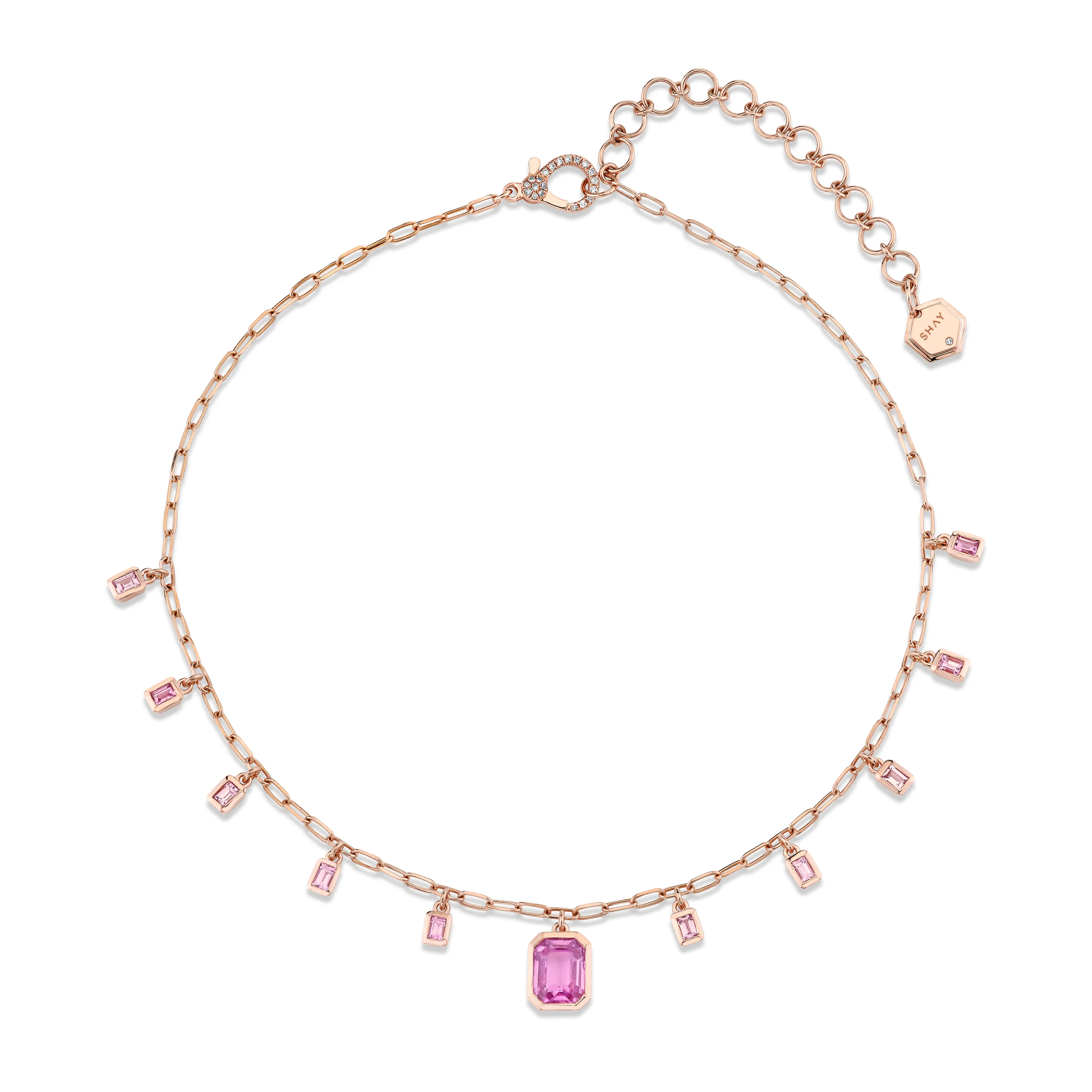 READY TO SHIP PINK SAPPHIRE BAGUETTE DROP CHOKER