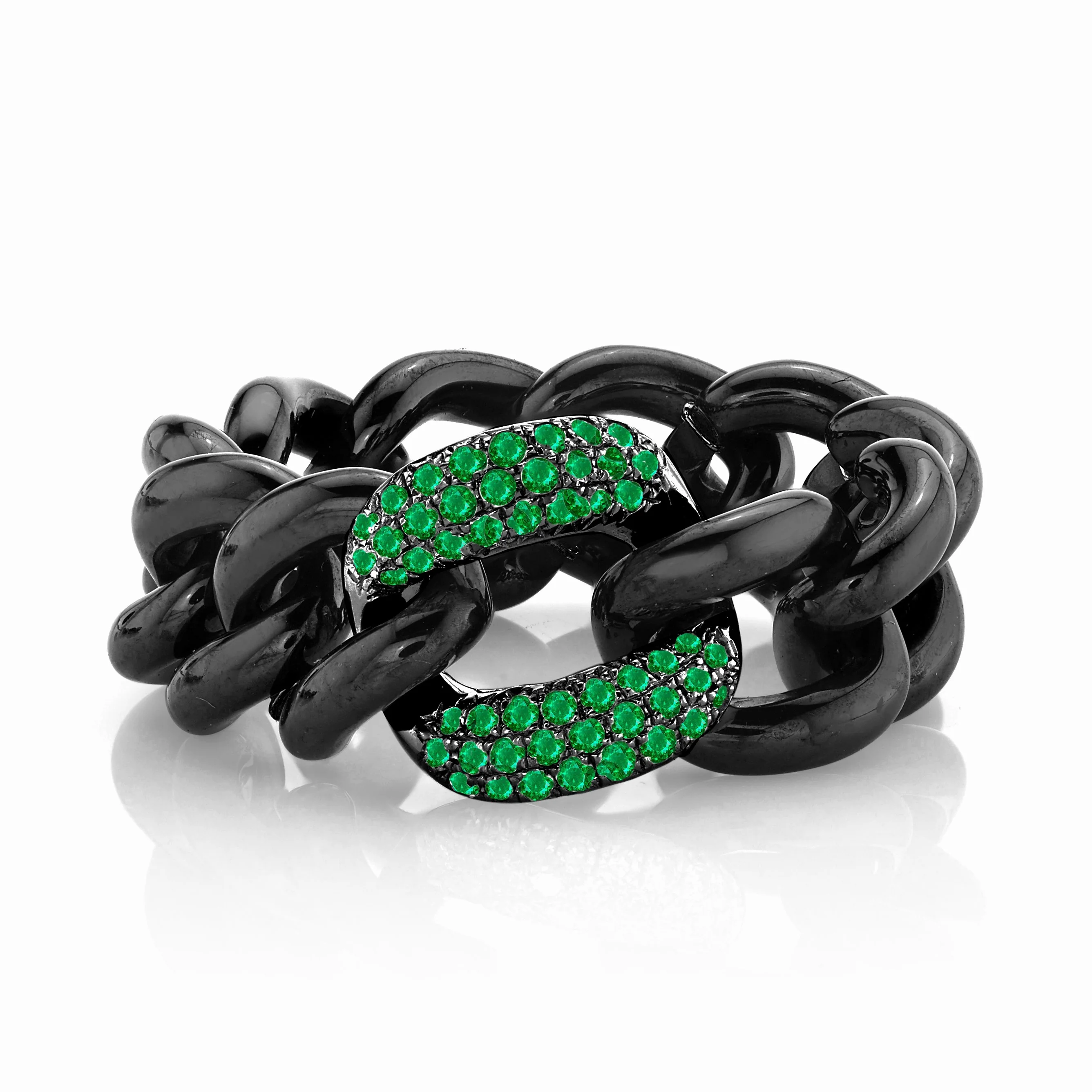 READY TO SHIP EMERALD & BLACK CERAMIC MEDIUM LINK RING