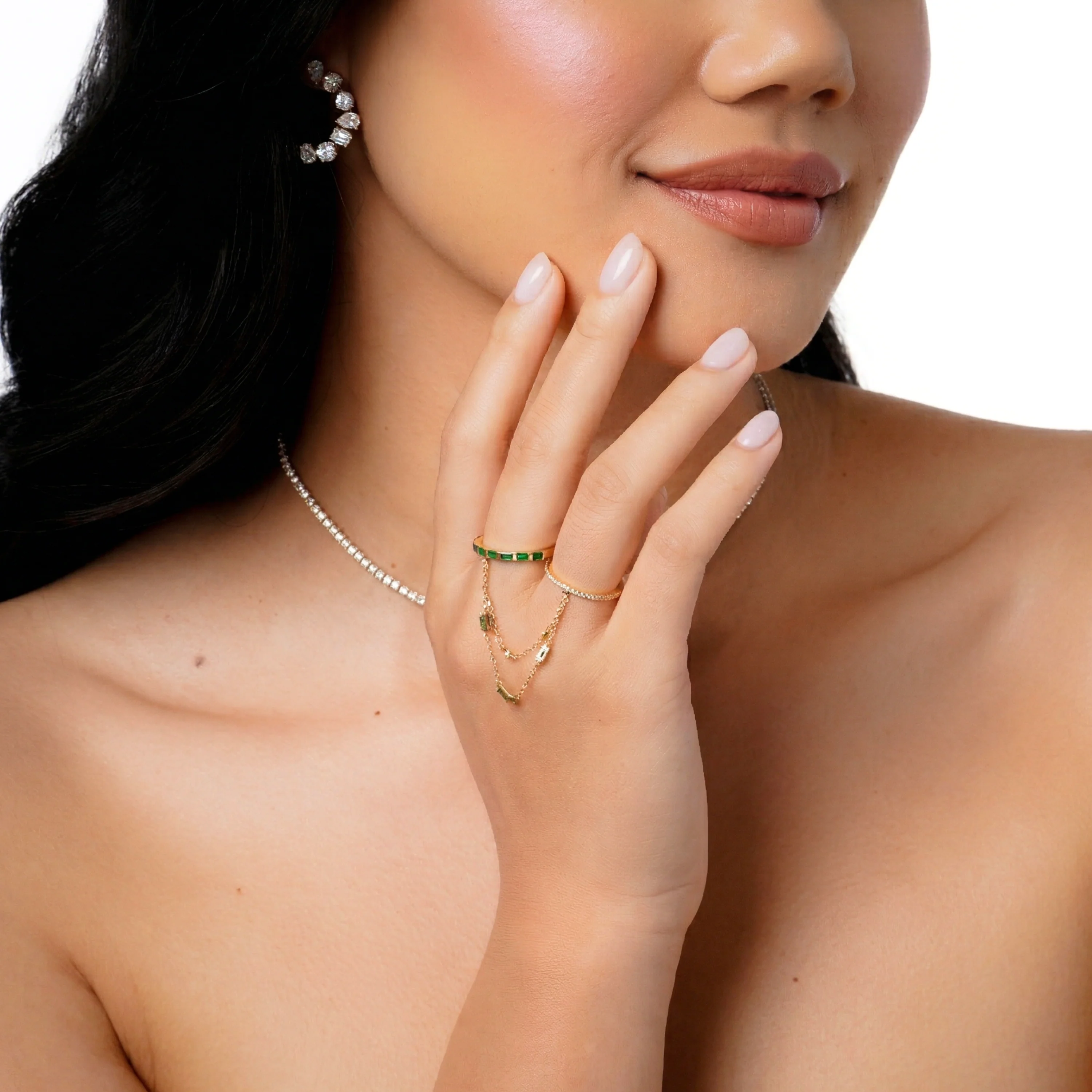 READY TO SHIP EMERALD CASCADE CHAIN RING - Image 2