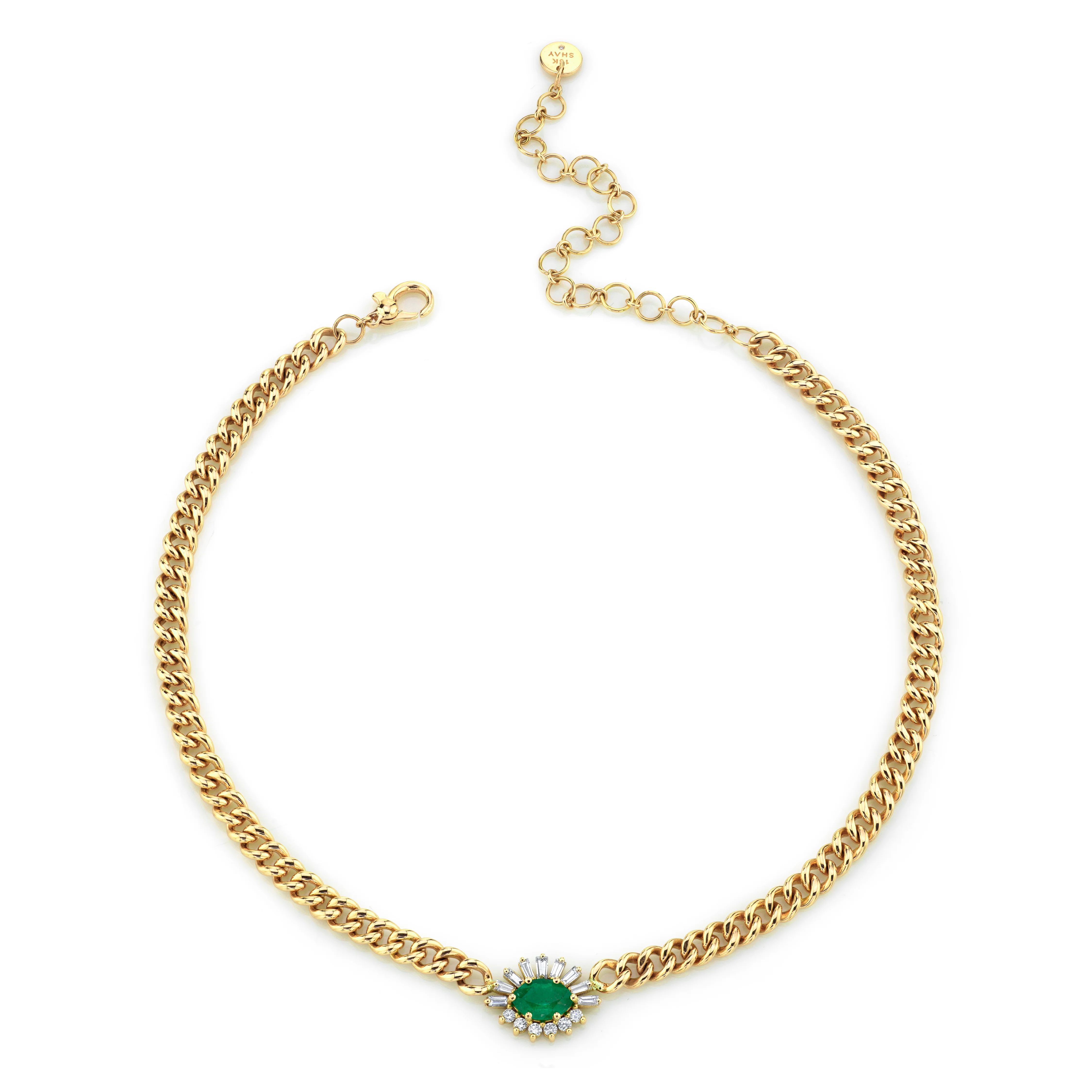 READY TO SHIP EMERALD & DIAMOND EVIL EYE MINI LINK NECKLACE - Image 3