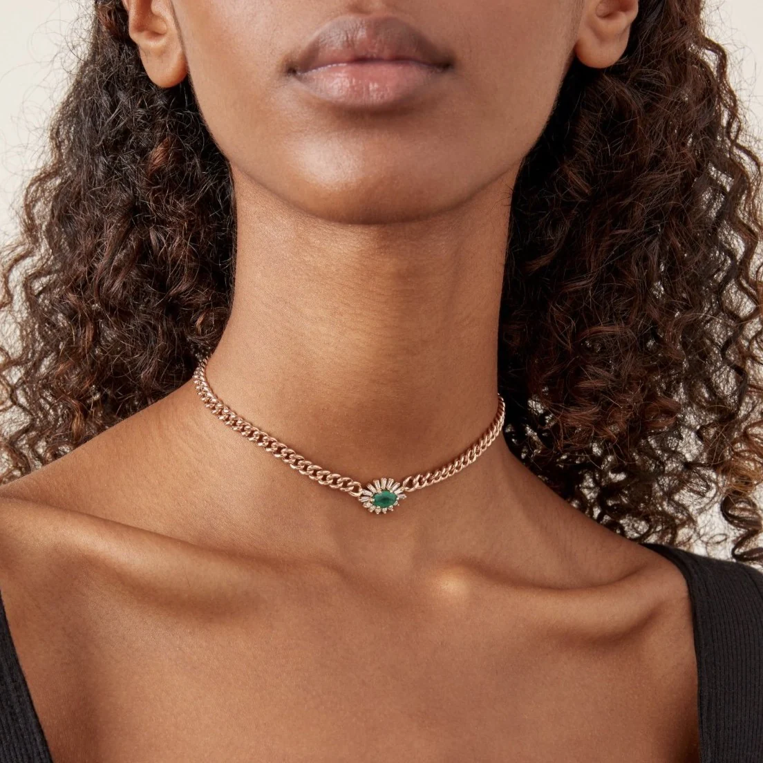 READY TO SHIP EMERALD & DIAMOND EVIL EYE MINI LINK NECKLACE - Image 4