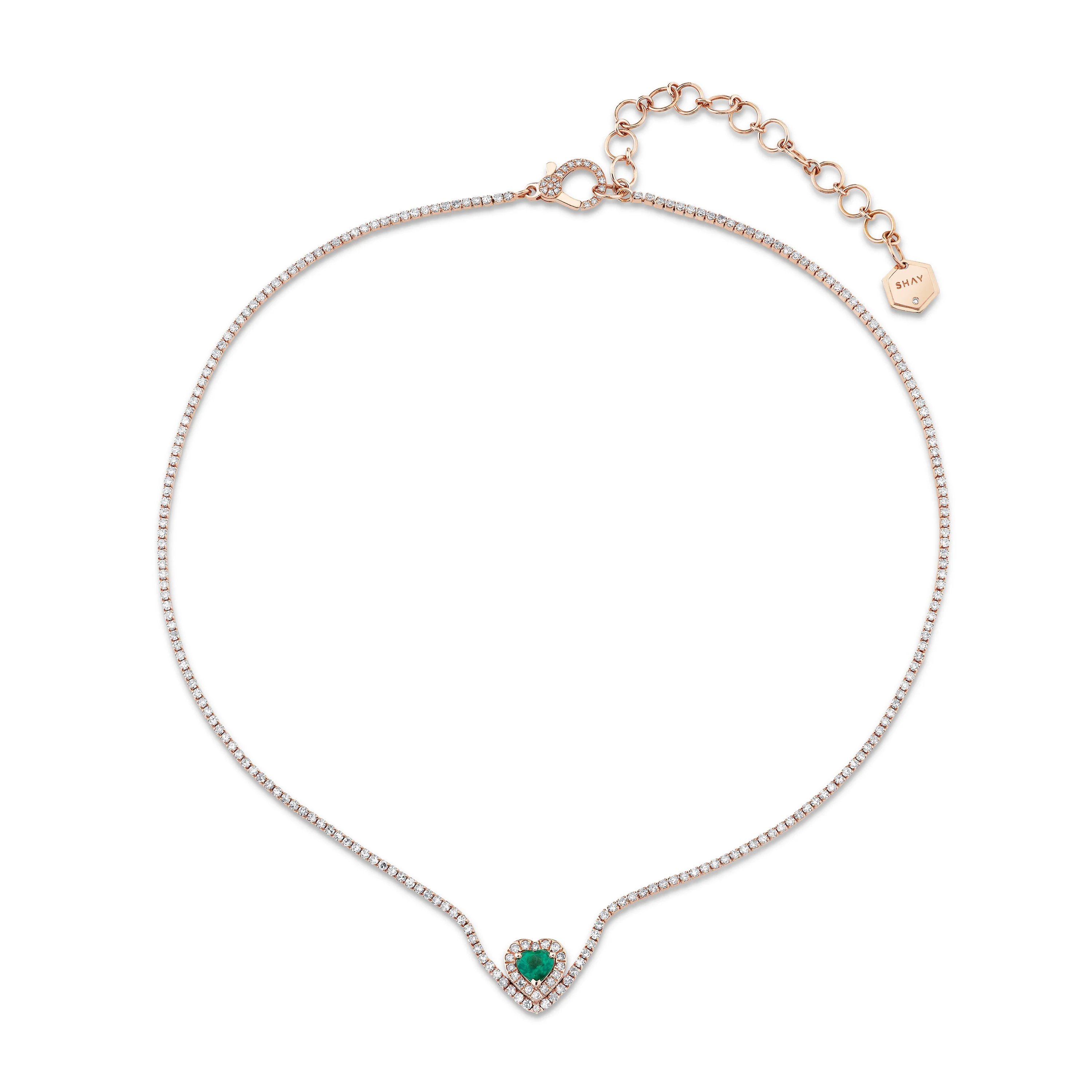 READY TO SHIP EMERALD & DIAMOND FLOATING HEART THREAD NECKLACE