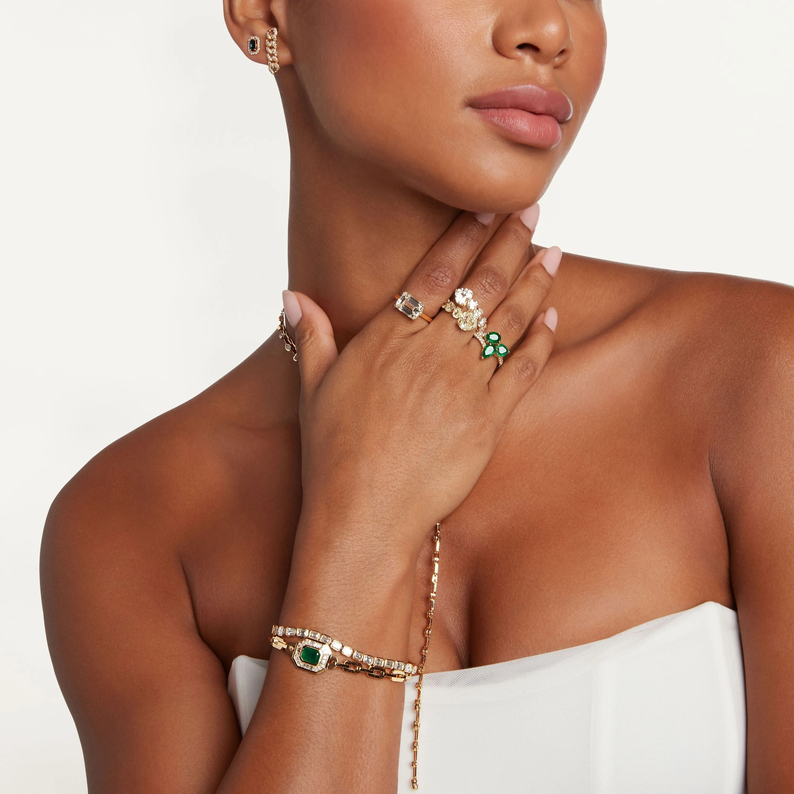 READY TO SHIP EMERALD & DIAMOND HALO DECO LINK BRACELET - Image 2