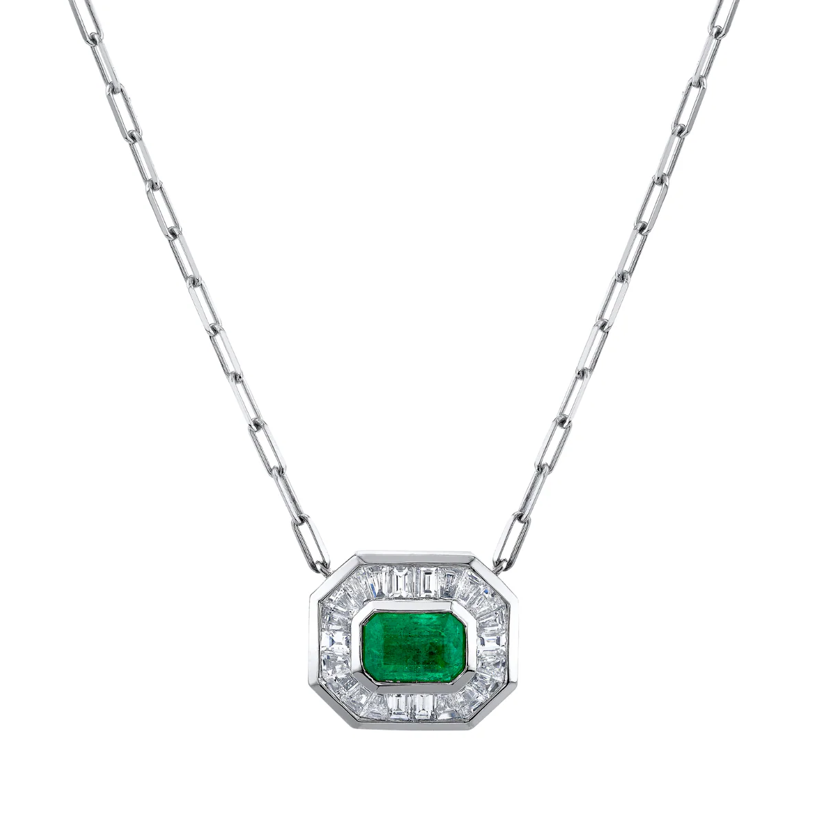 READY TO SHIP EMERALD & DIAMOND HALO NECKLACE