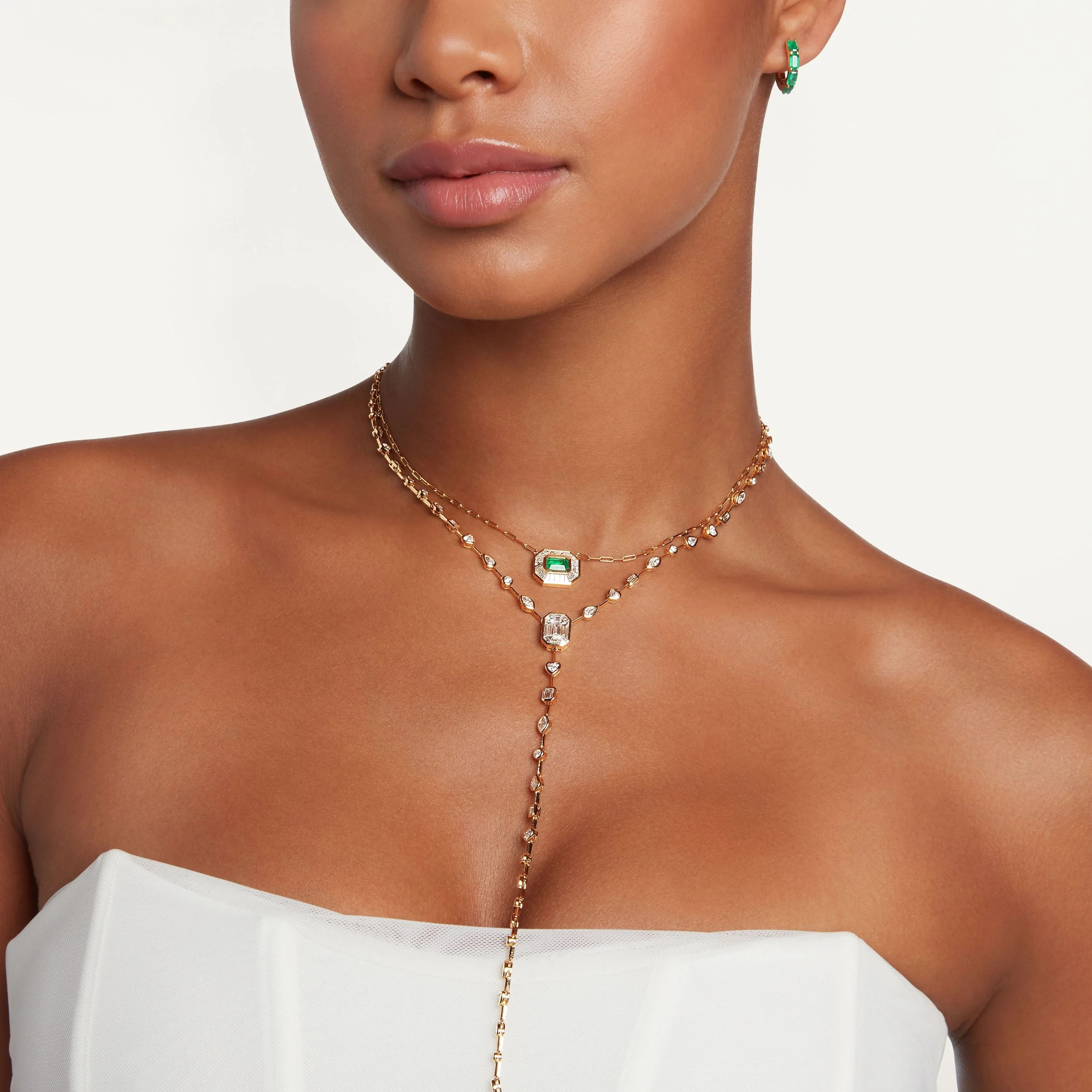 READY TO SHIP EMERALD & DIAMOND HALO NECKLACE - Image 2