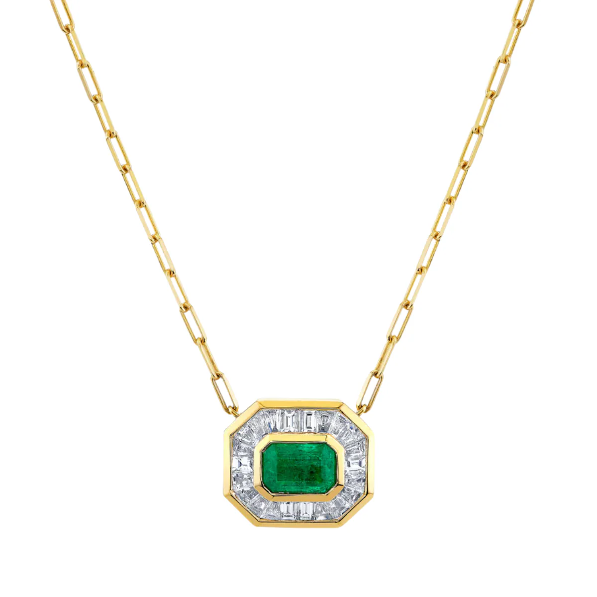READY TO SHIP EMERALD & DIAMOND HALO NECKLACE - Image 3