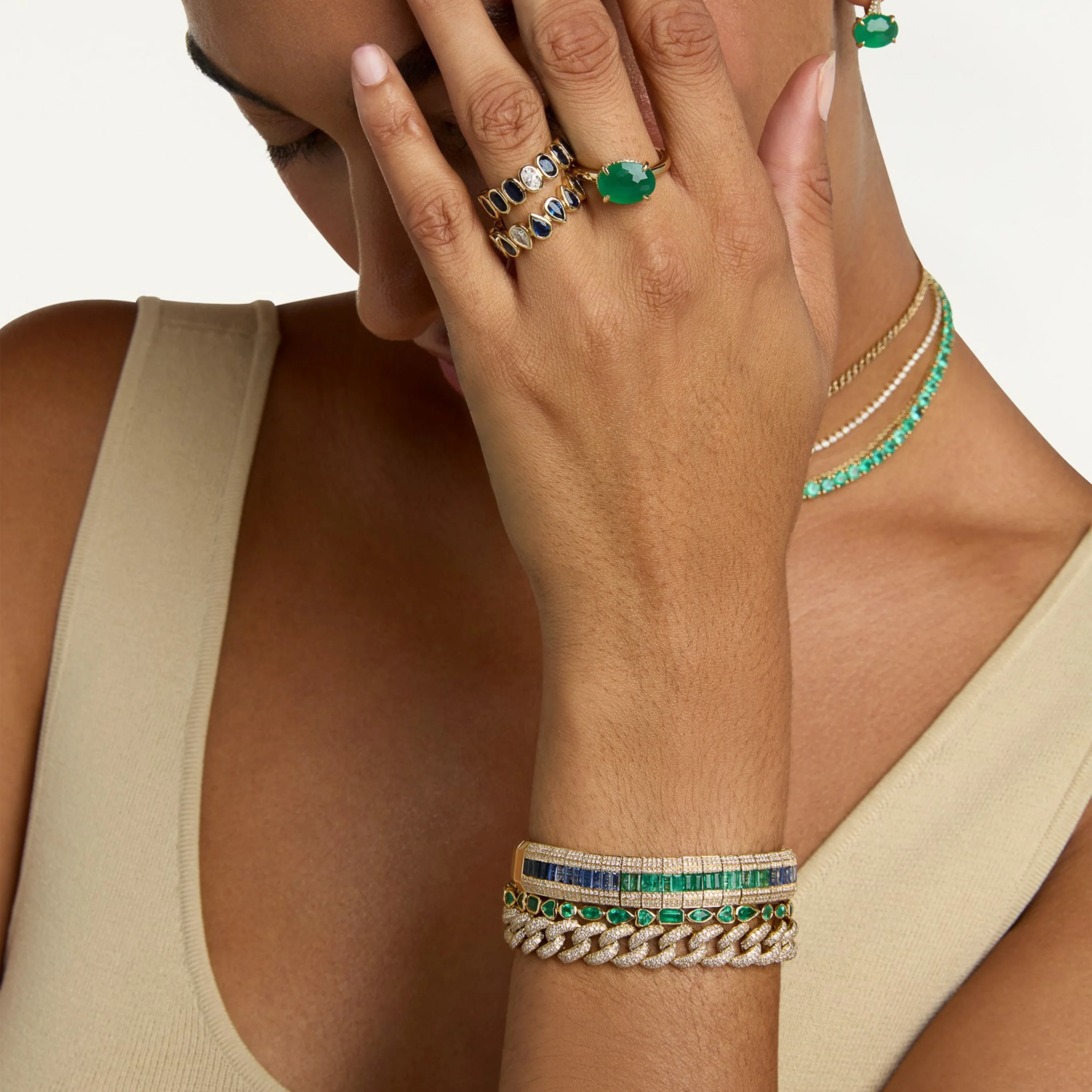 EMERALD & DIAMOND OMBRE STRETCH BRACELET - Image 2