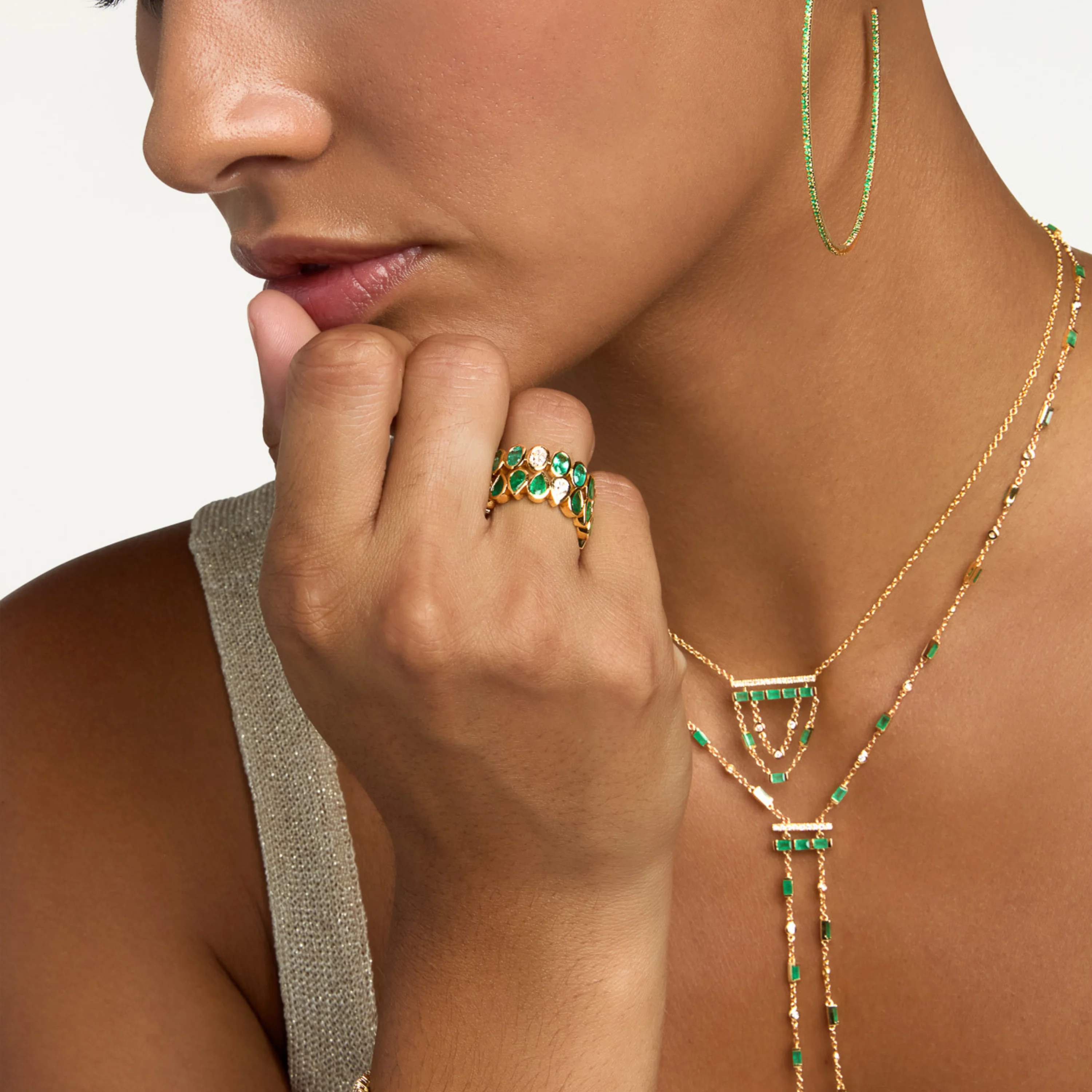 READY TO SHIP EMERALD & DIAMOND PEAR BEZEL BAND - Image 2