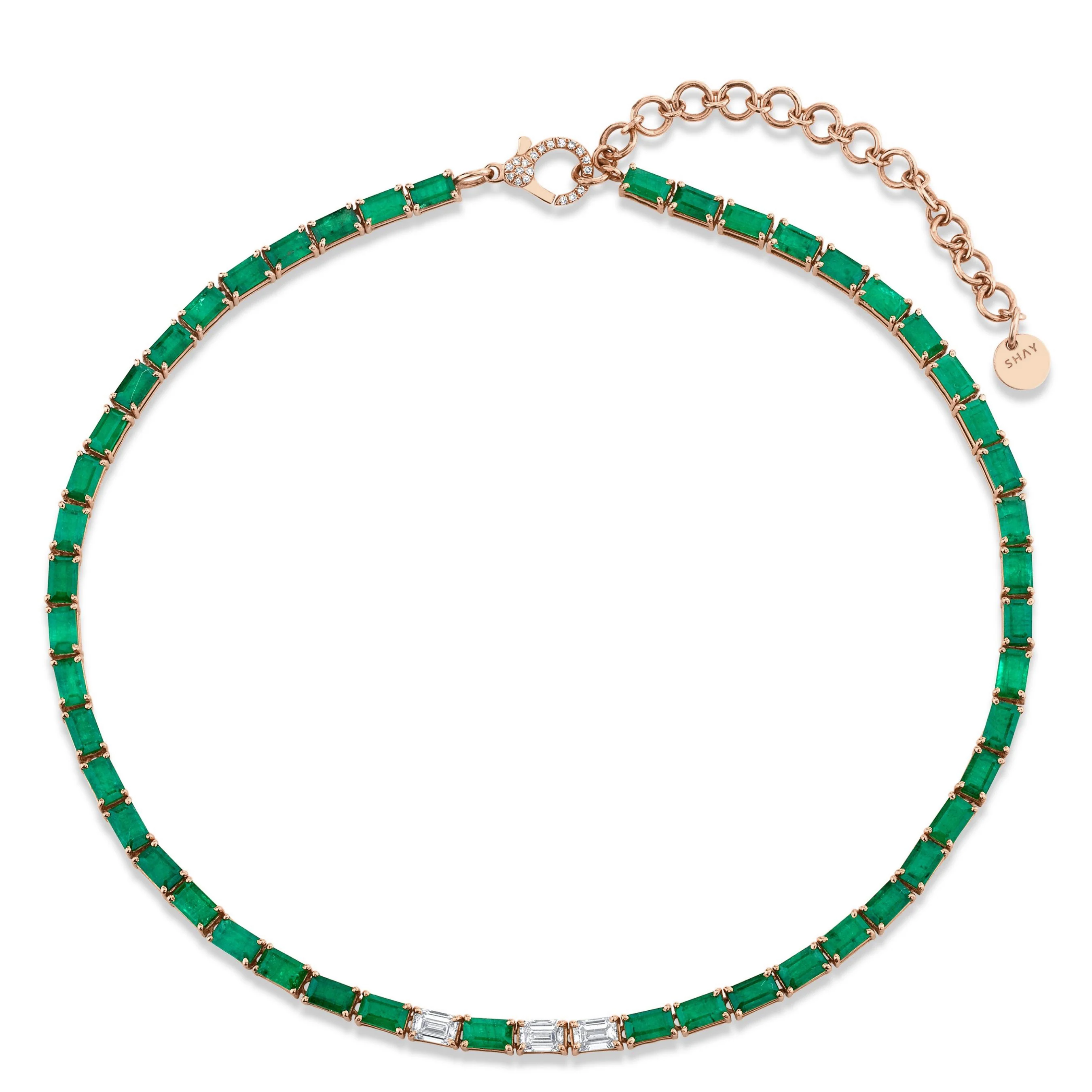 READY TO SHIP EMERALD & DIAMOND TENNIS NECKLACE - Image 3