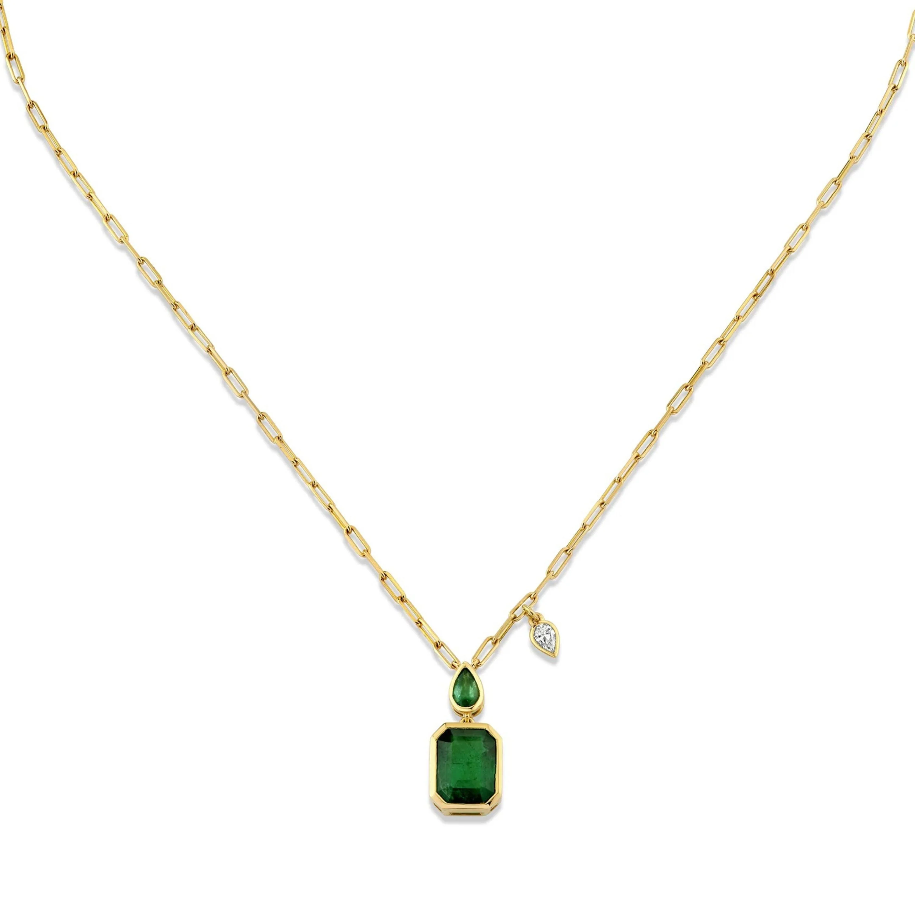 READY TO SHIP EMERALD DOUBLE DROP NECKLACE