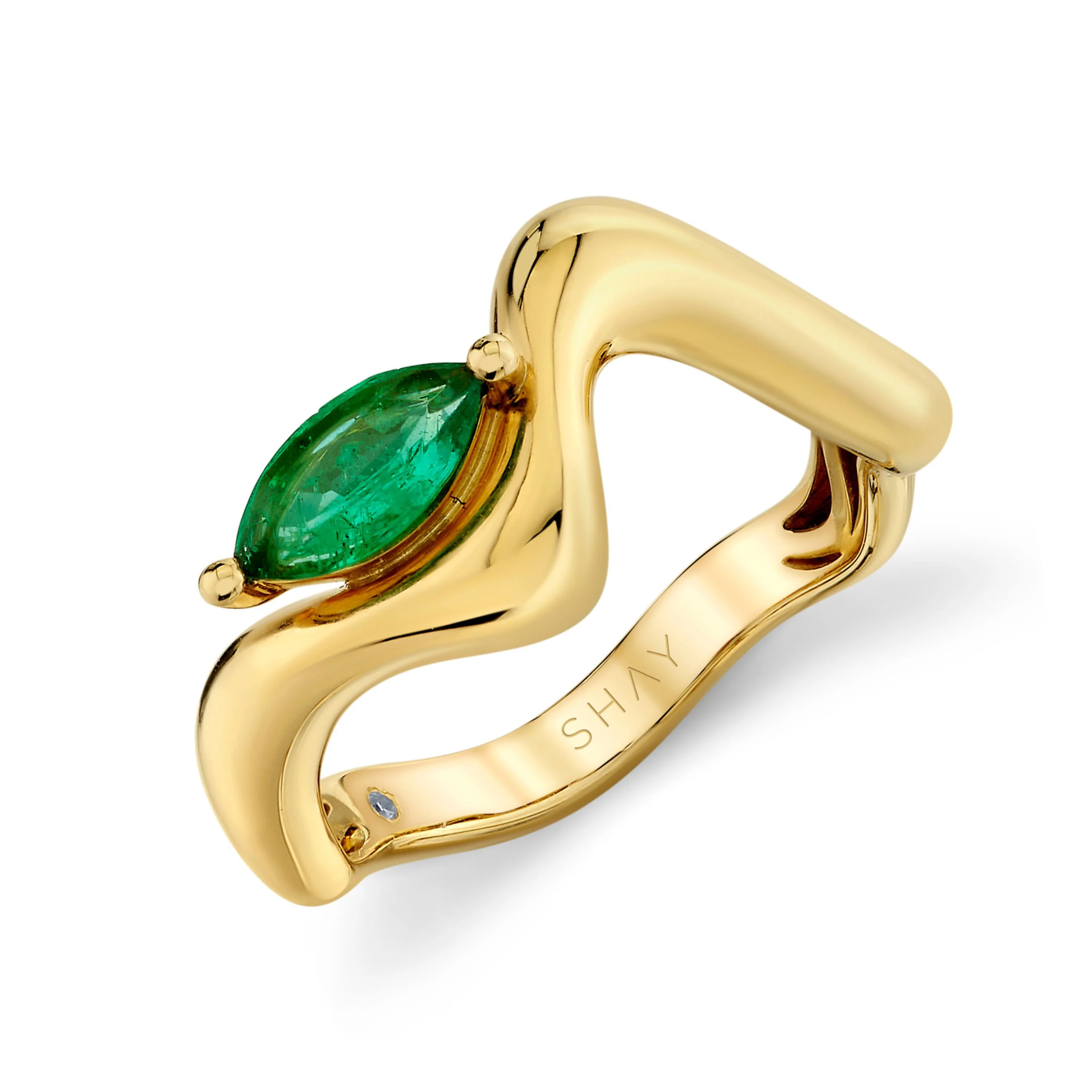 EMERALD MARQUISE WAVE PINKY RING - Image 4