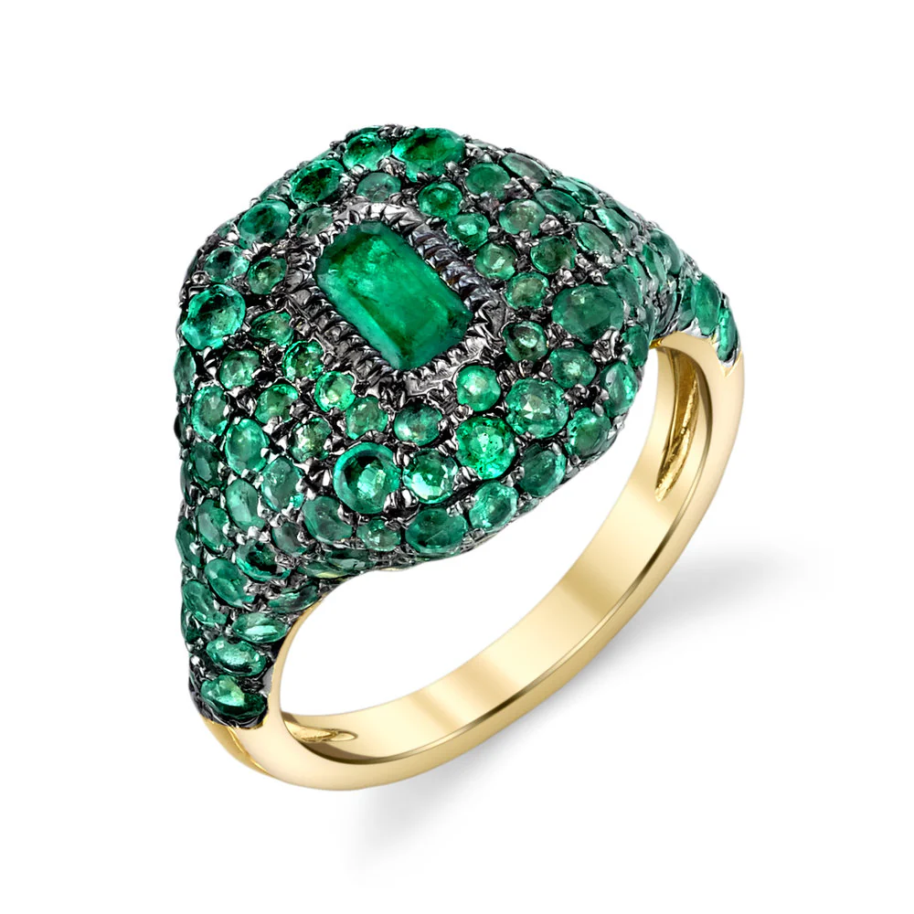 READY TO SHIP EMERALD PAVE PINKY RING