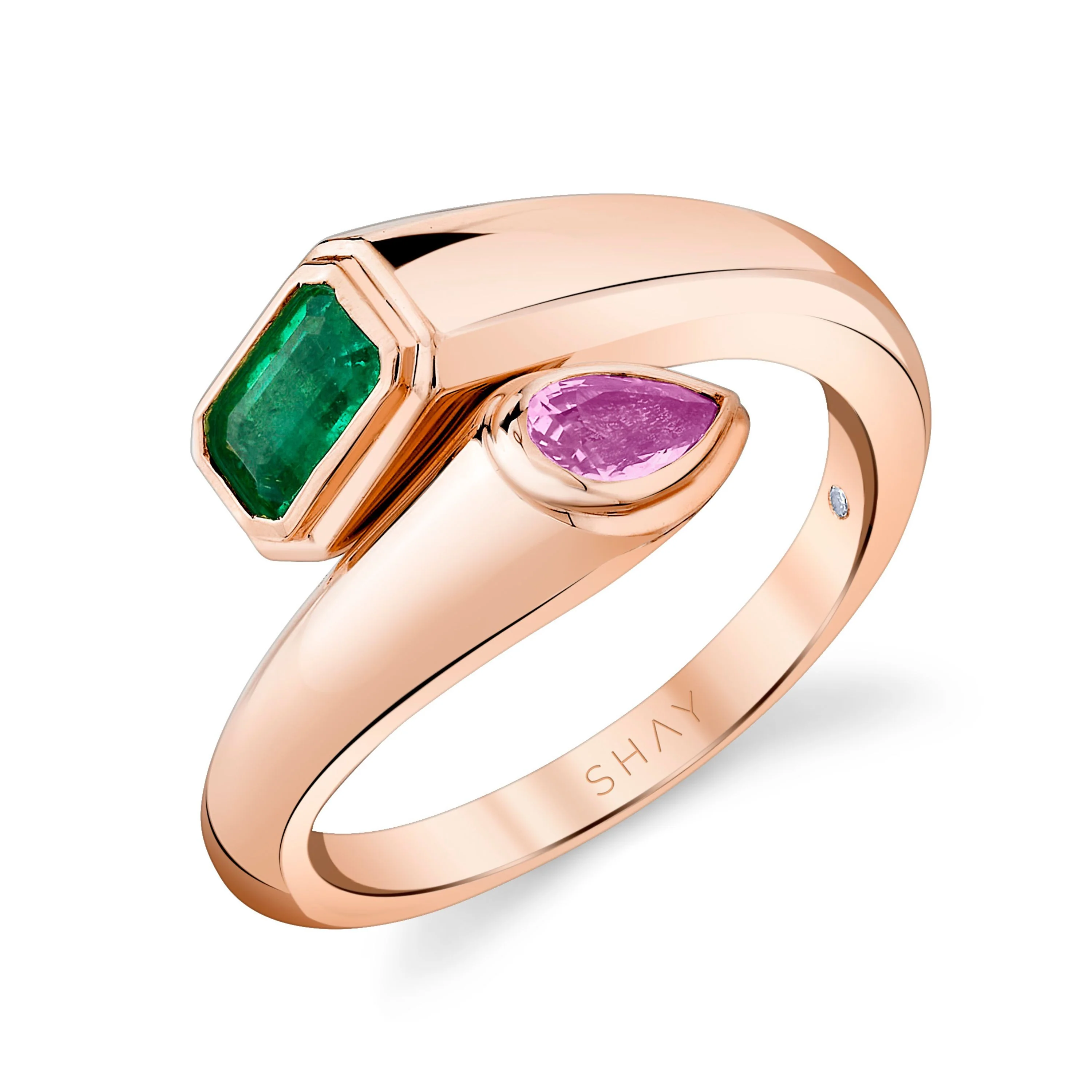 READY TO SHIP EMERALD & PINK SAPPHIRE BYPASS PINKY RING - Image 3